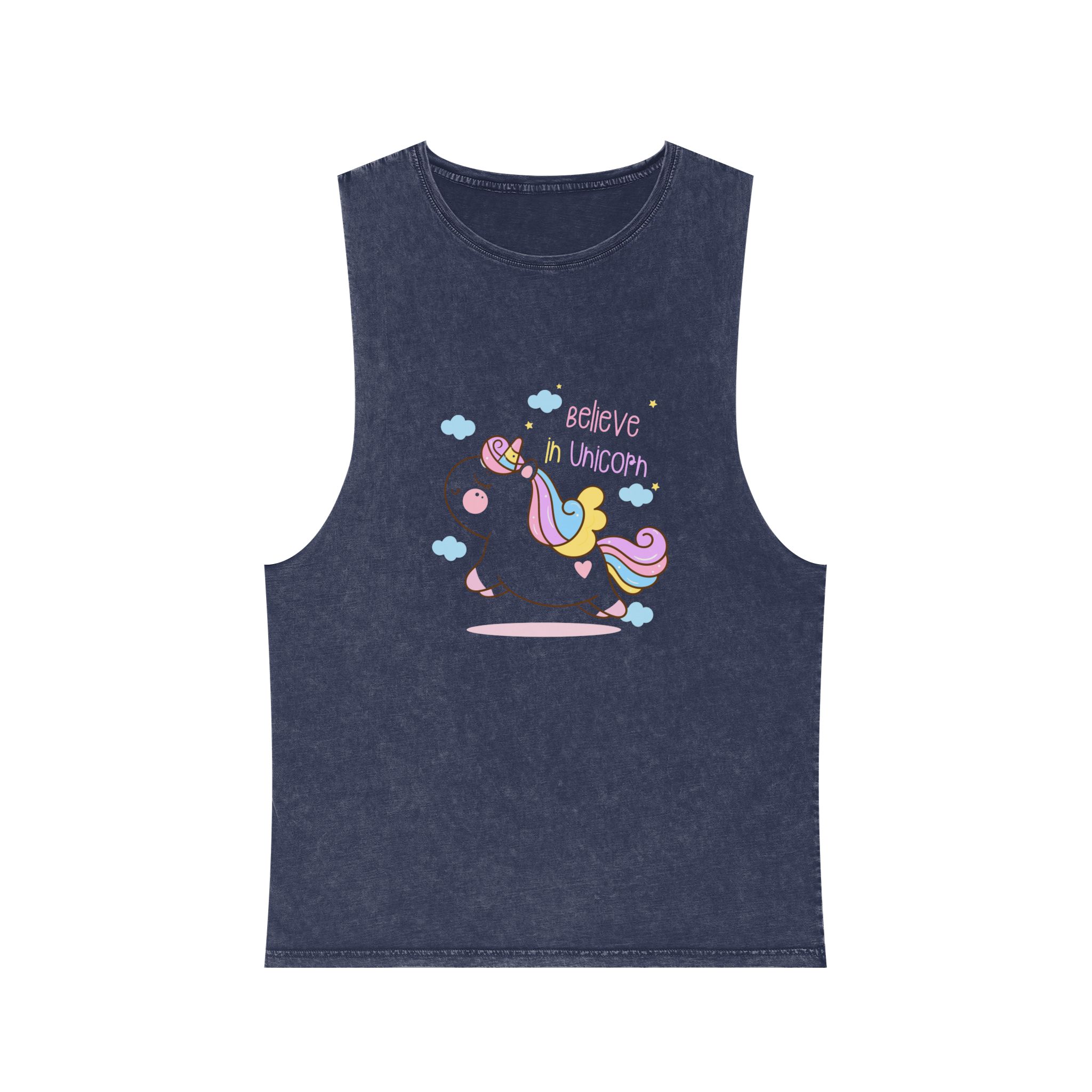 Cute Unicorn Cartoon Jump Air Flat Style Unisex Stonewash Tank Top - Image 13