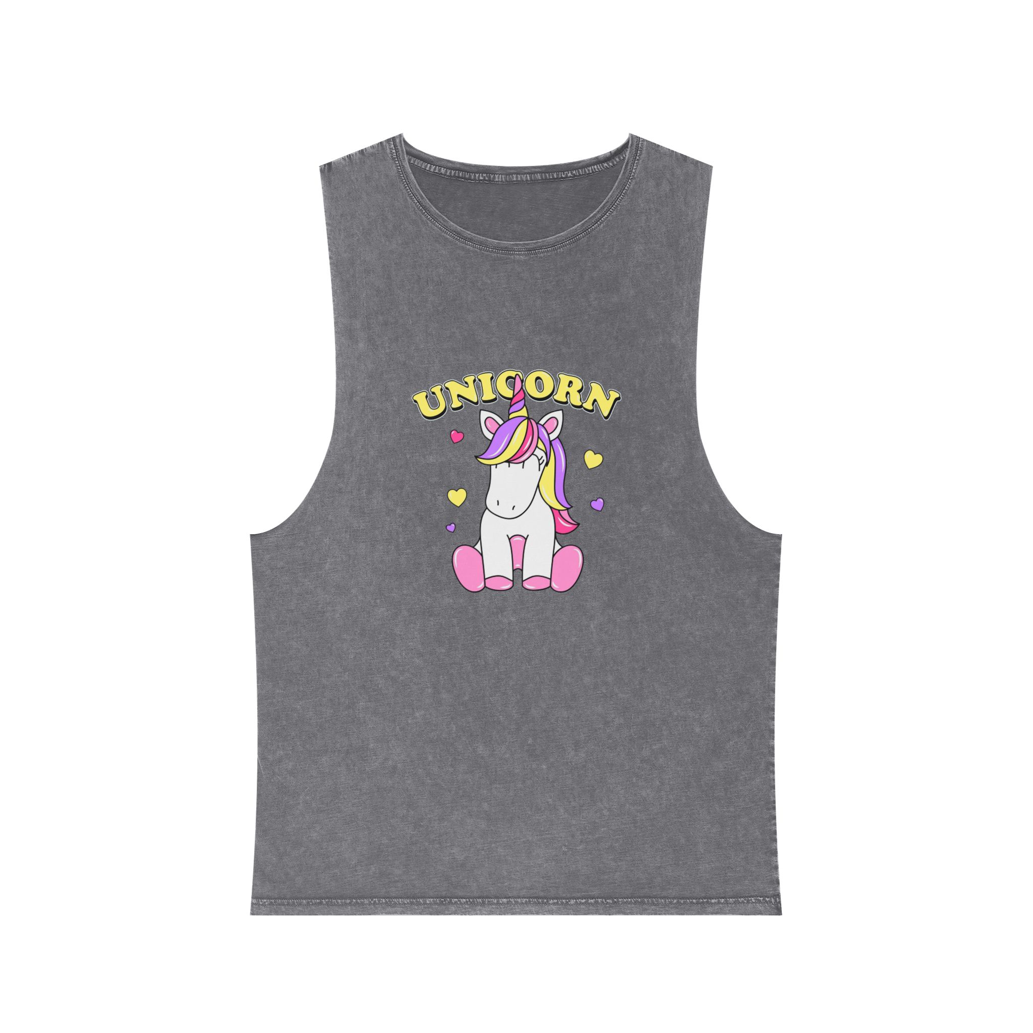 Cute Unicorn With Colorful Hair Hearts Unisex Stonewash Tank Top - Image 9
