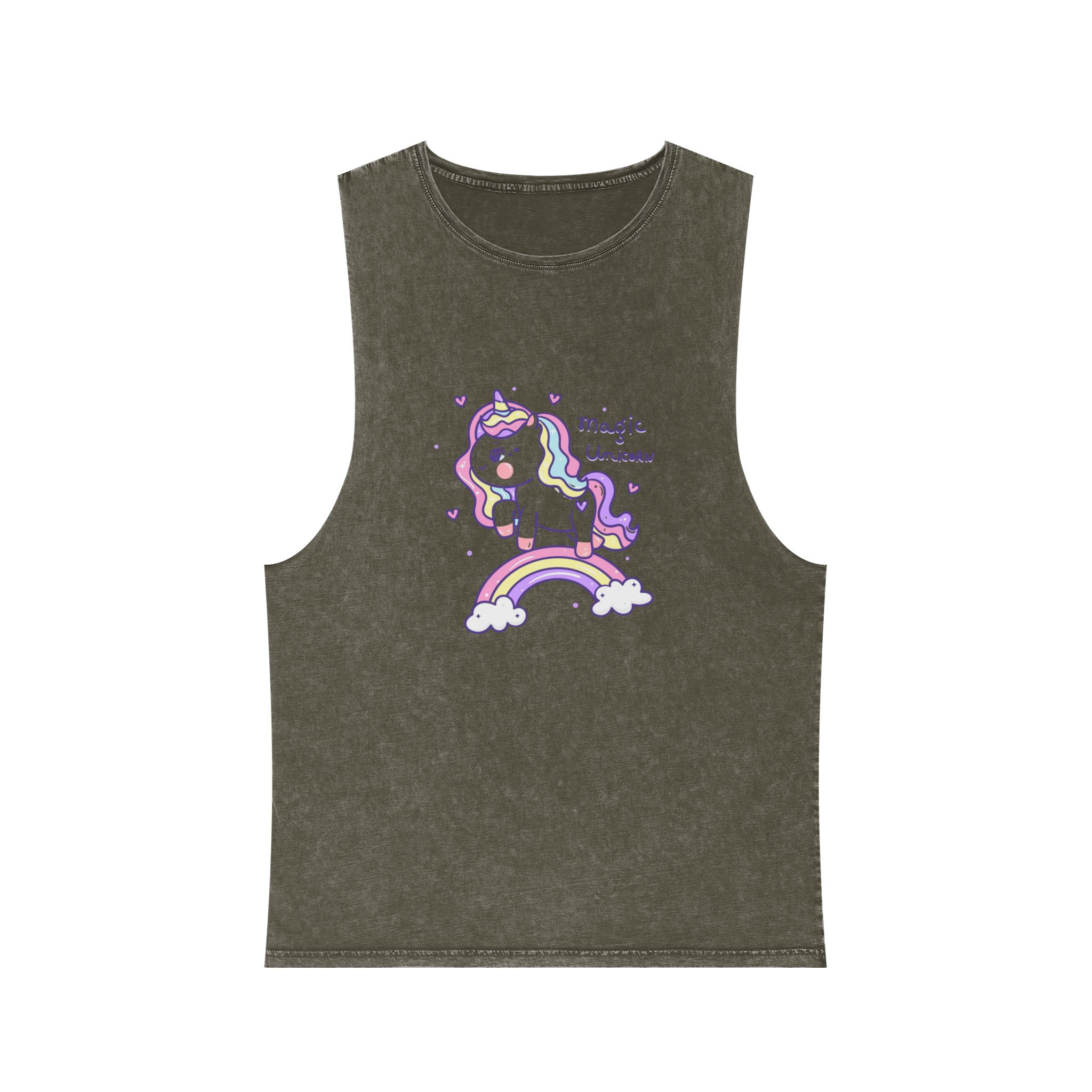 Cute Unicorn Doodle Rainbow Unisex Stonewash Tank Top - Image 5