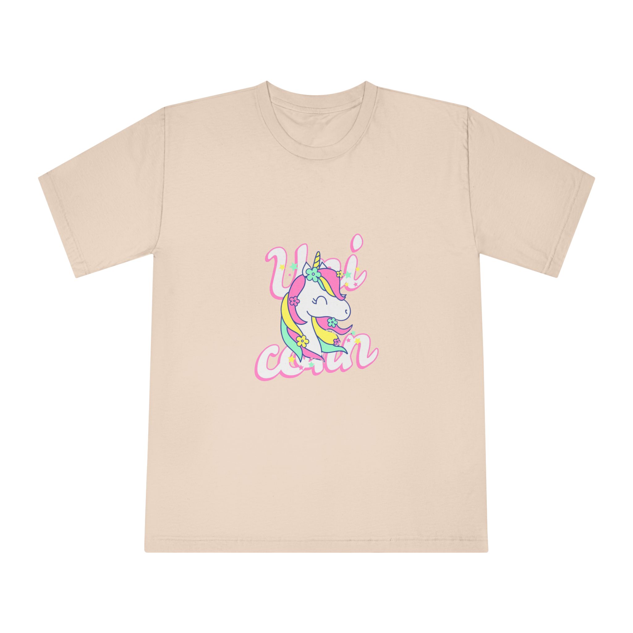 Unicorn With Colorful Text Flowers Unisex Classic Crewneck T Shirt - Image 9