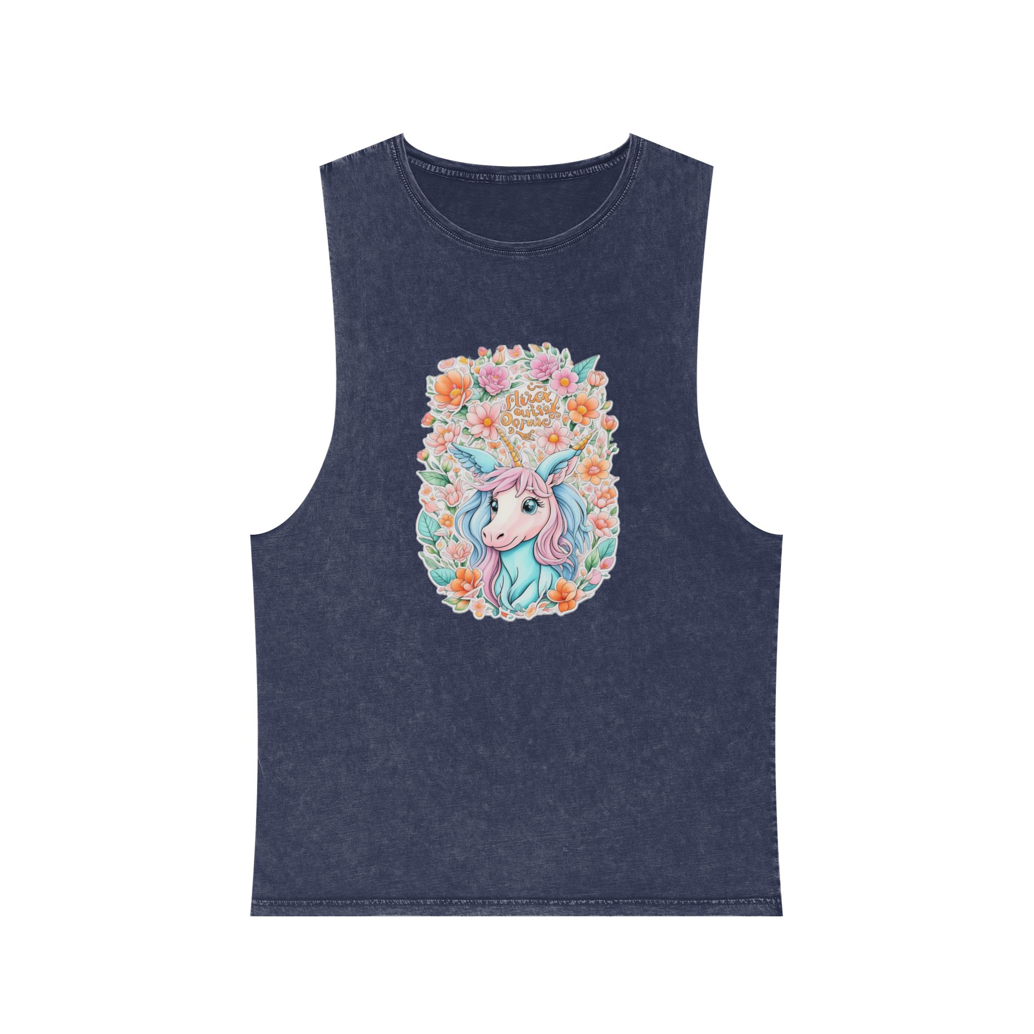Beautiful Cute Unicorn With Colorful Fantasy Flowers (1) Unisex Stonewash Tank Top - Image 13