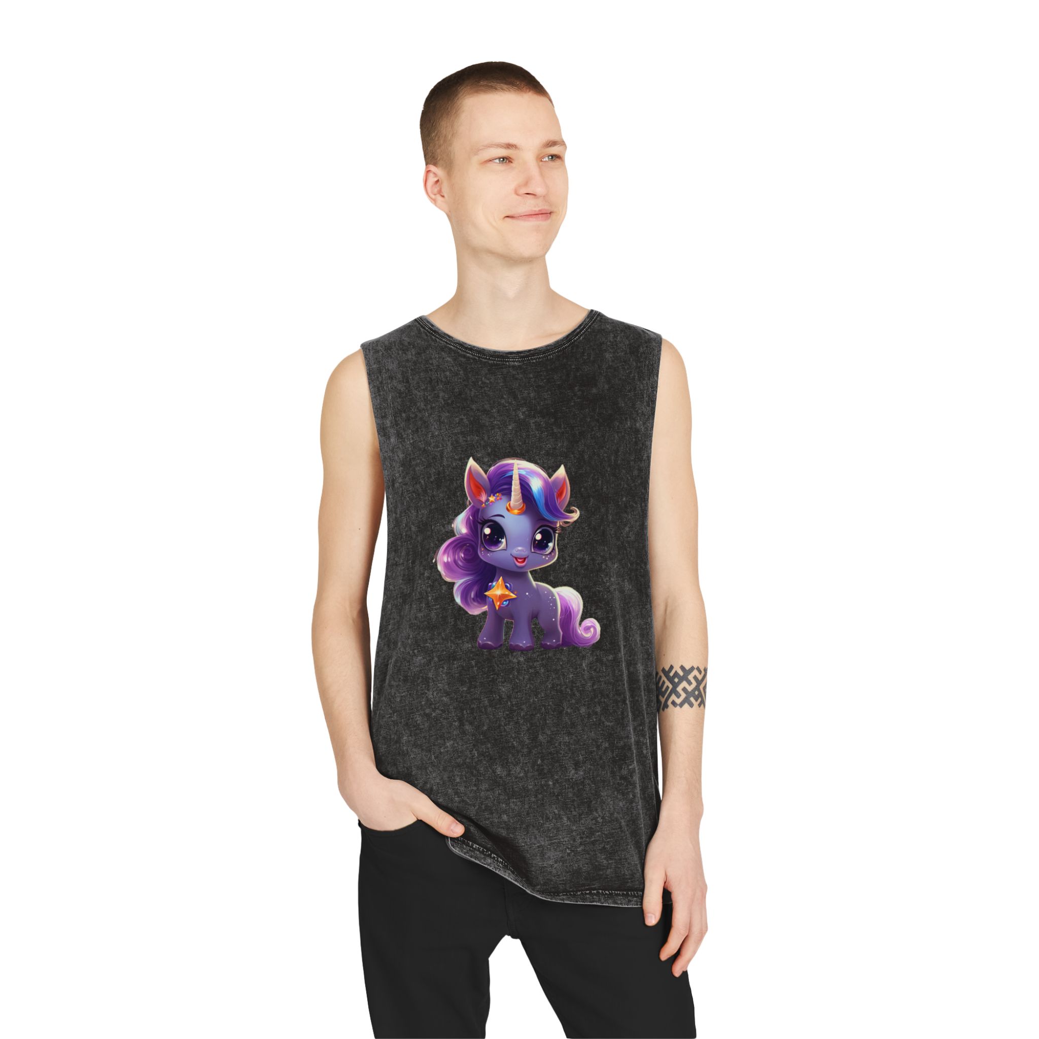 Beautiful Cute Baby Unicorn (6) Unisex Stonewash Tank Top - Image 3