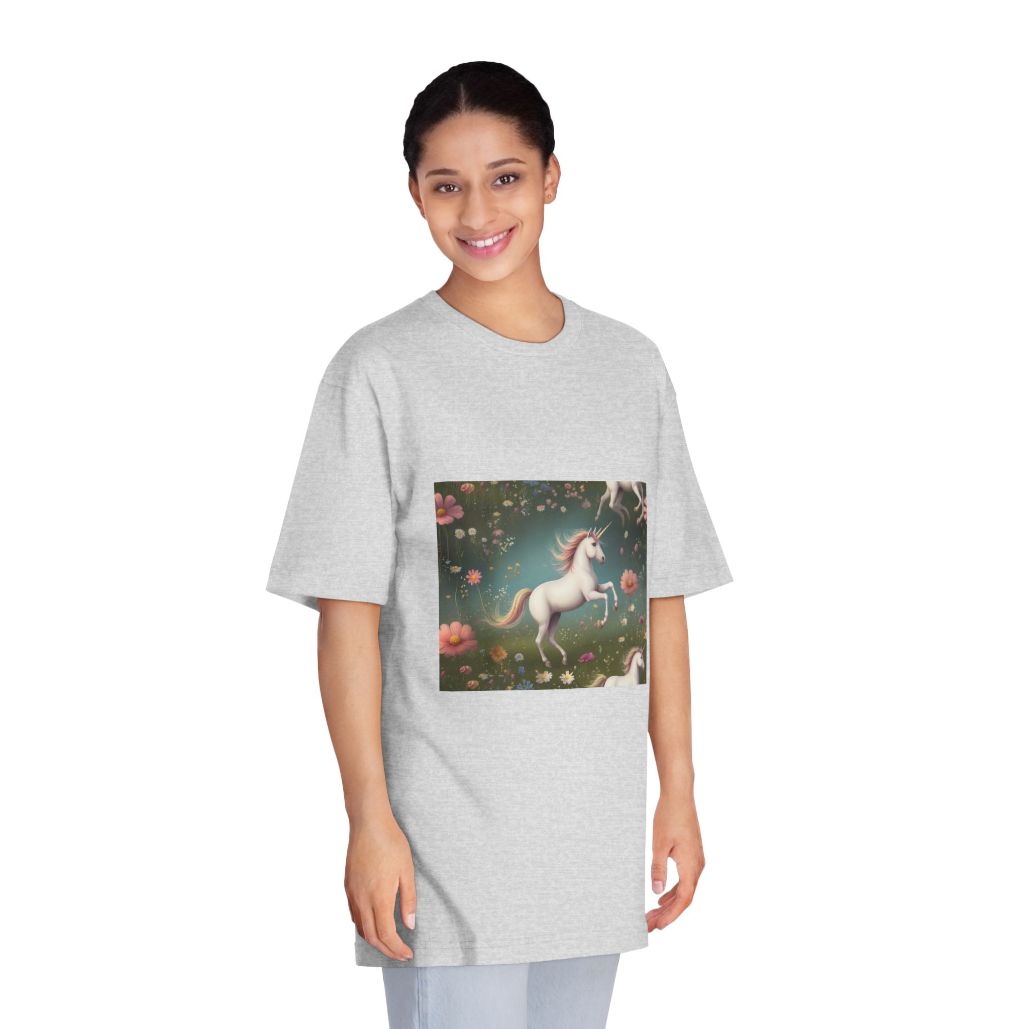 Beautiful Unicorn Running Magical Meadow Unicorn Background Images Whimsical Unicorn (42) Unisex Classic Crewneck T Shirt - Image 15