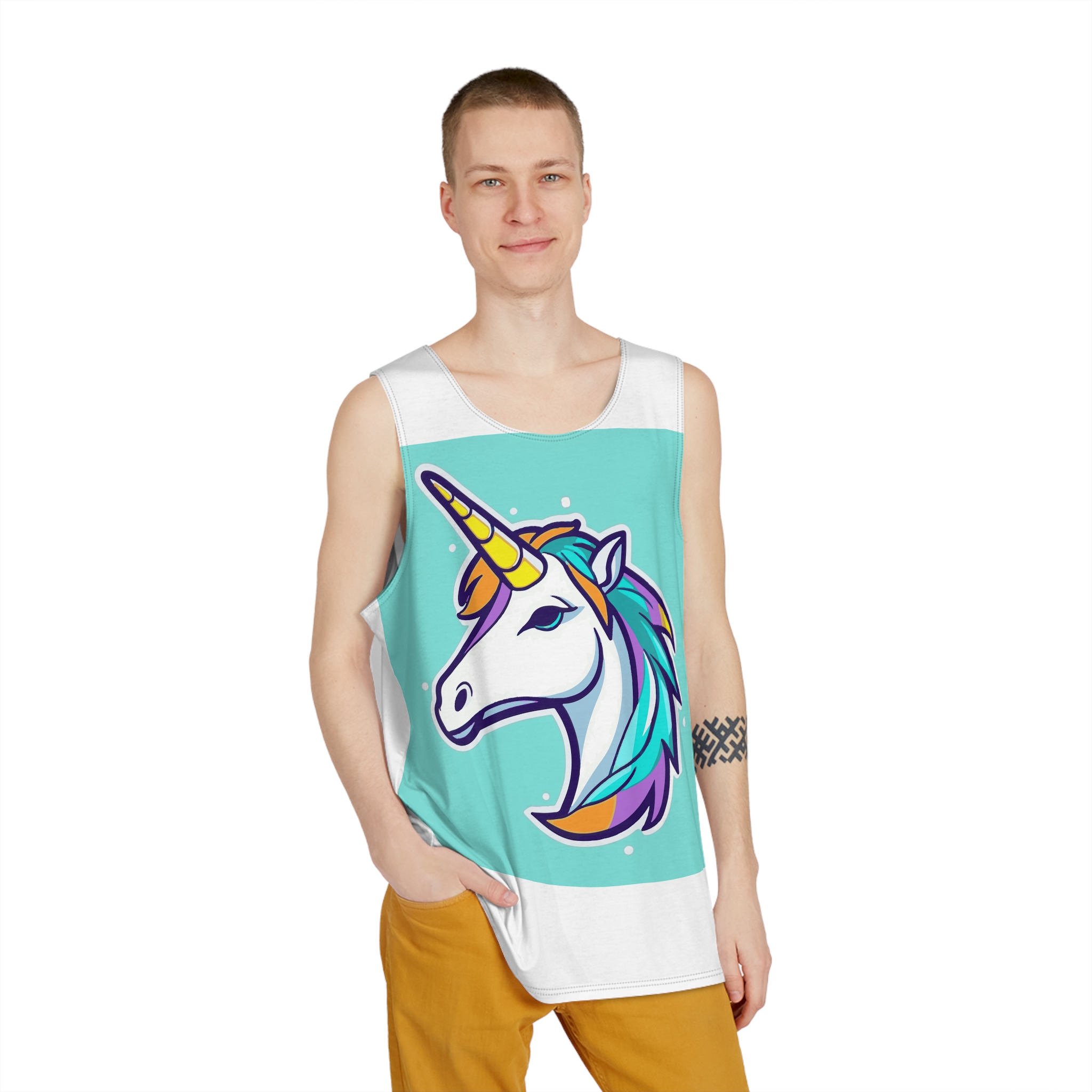 Cartoon Unicorn Head Vector With Maximum 16 Colors I 3 Mens Tank Aop - Image 3