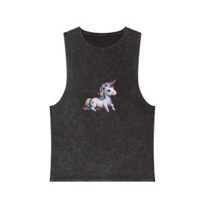 Happy Unicorn Background Sky Rainbow Unisex Stonewash Tank Top