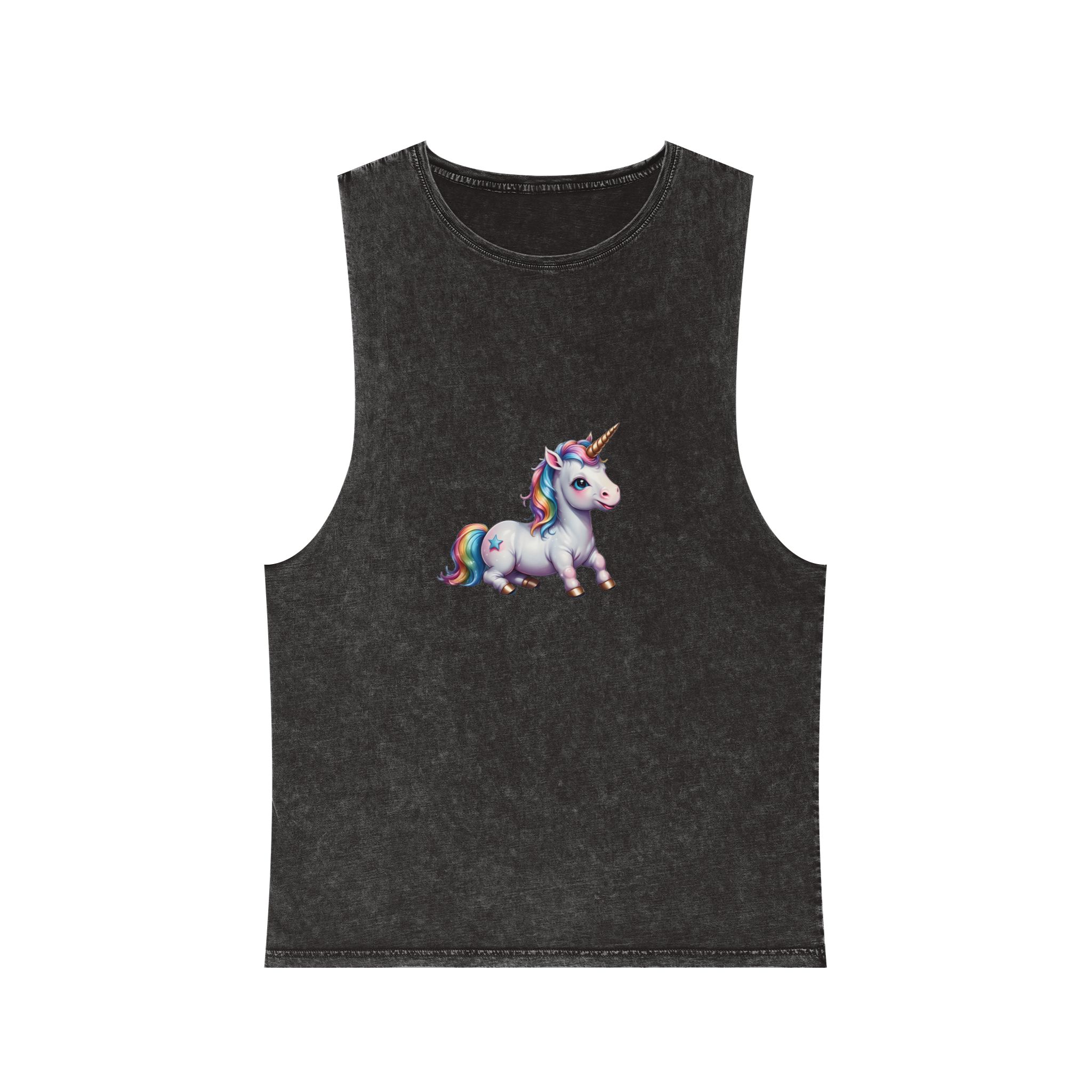 Happy Unicorn Background Sky Rainbow Unisex Stonewash Tank Top