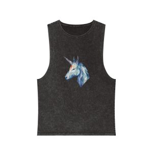 Geometric Watercolor Unicorn Illustration Unisex Stonewash Tank Top