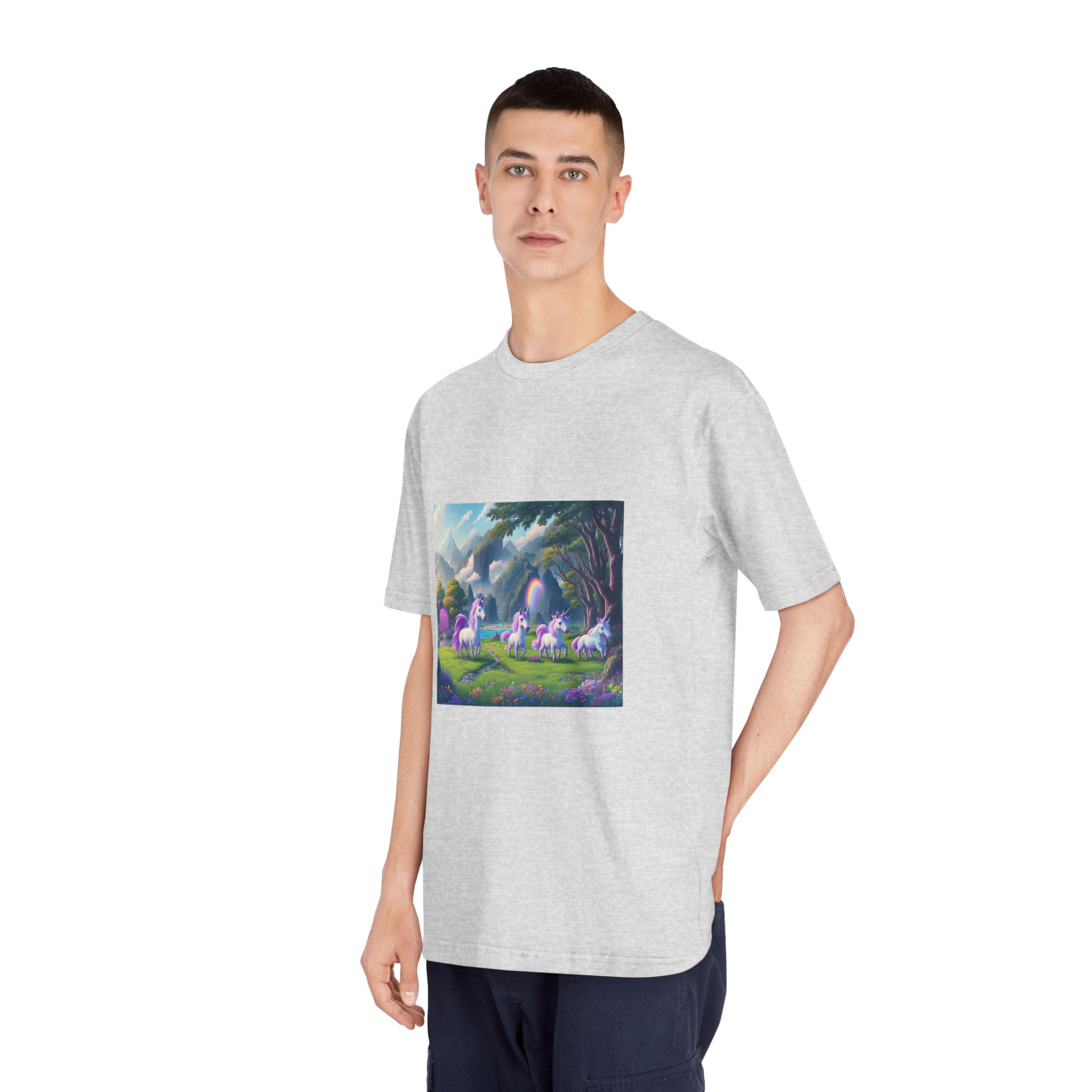 Painting Group Unicorns Landscape With Mountains Background Unisex Classic Crewneck T Shirt - Image 16