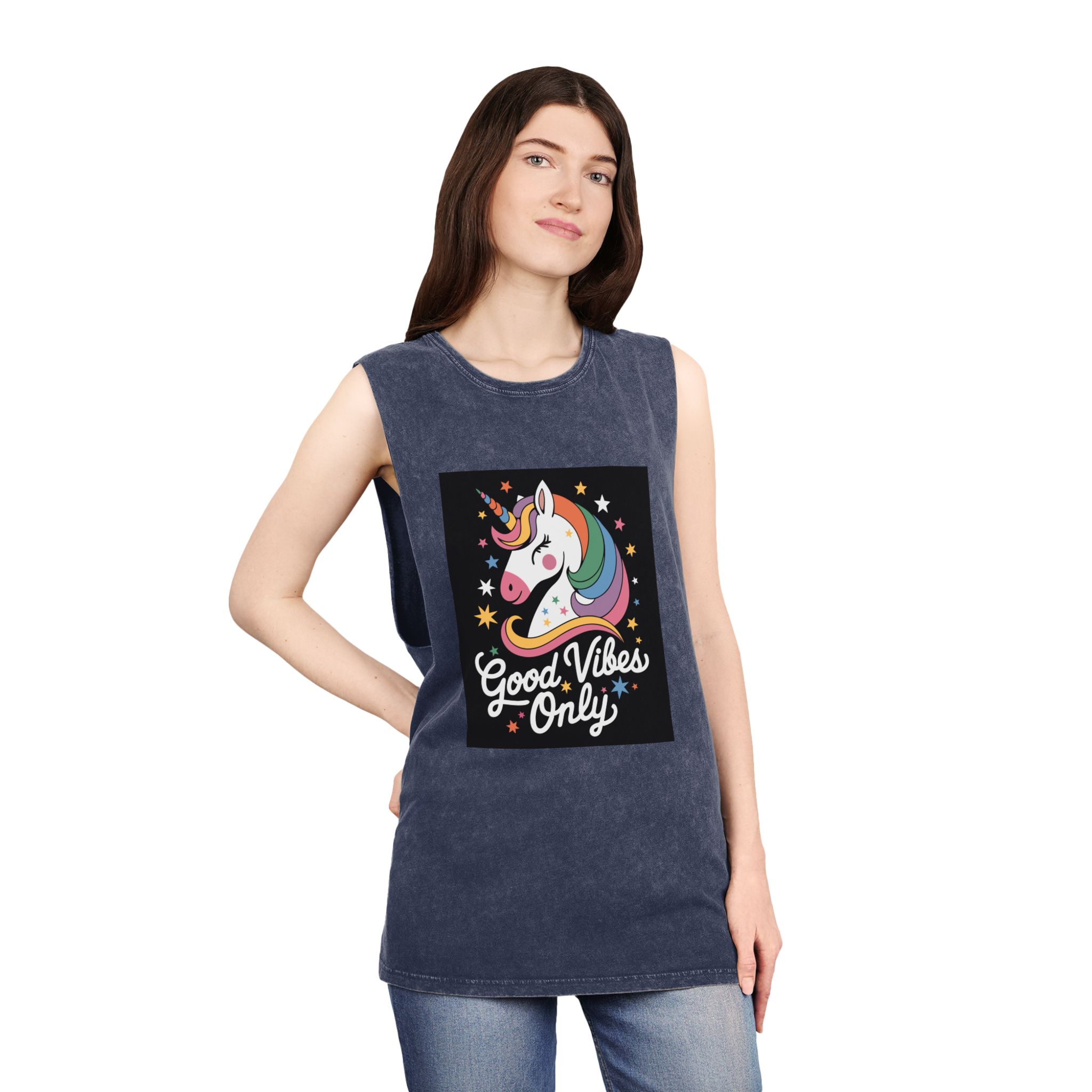 Good Vibes Only T Shirt Design Unisex Stonewash Tank Top - Image 16