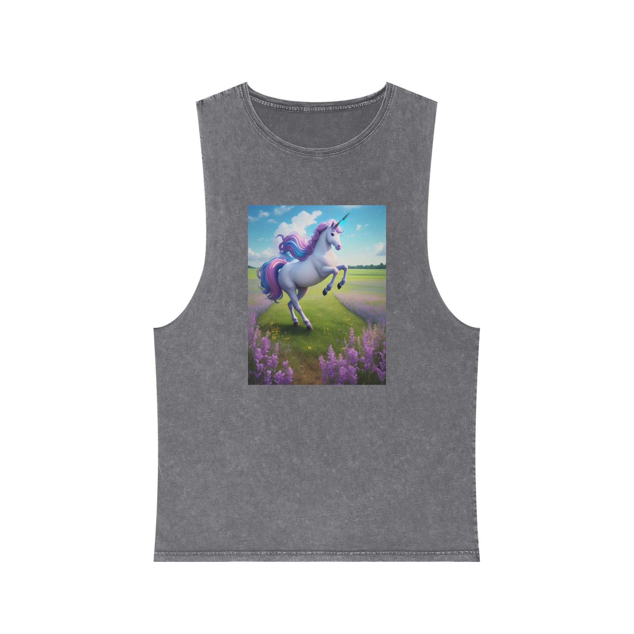 Beautiful Unicorn Running Magical Meadow Unicorn Background Images Whimsical Unicorn (24) Unisex Stonewash Tank Top - Image 9