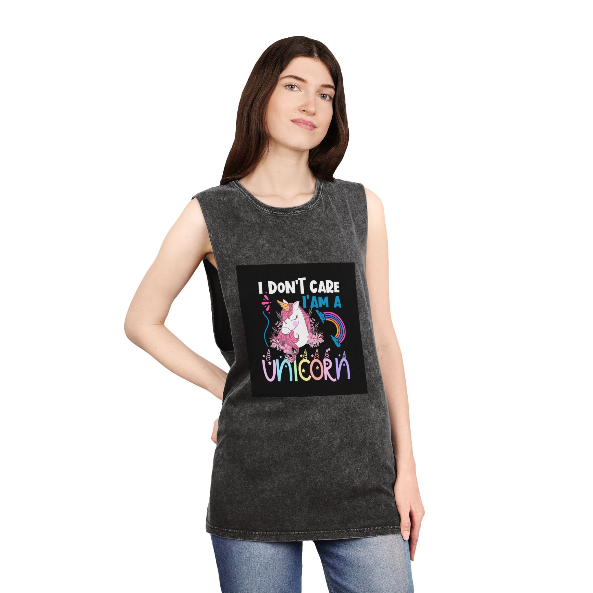 Unicorn Design 2 Unisex Stonewash Tank Top - Image 4
