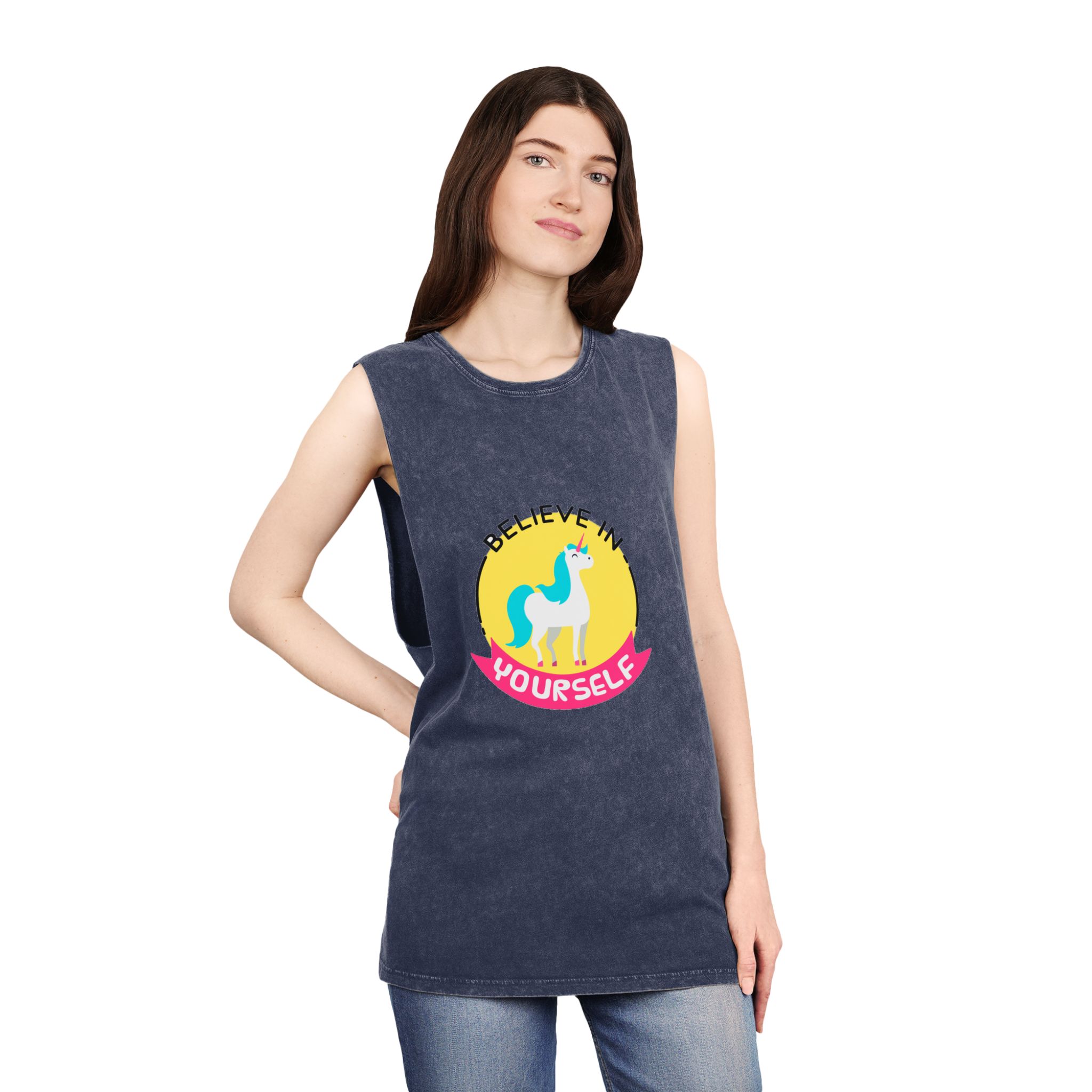Belive In Your Self Unisex Stonewash Tank Top - Image 16