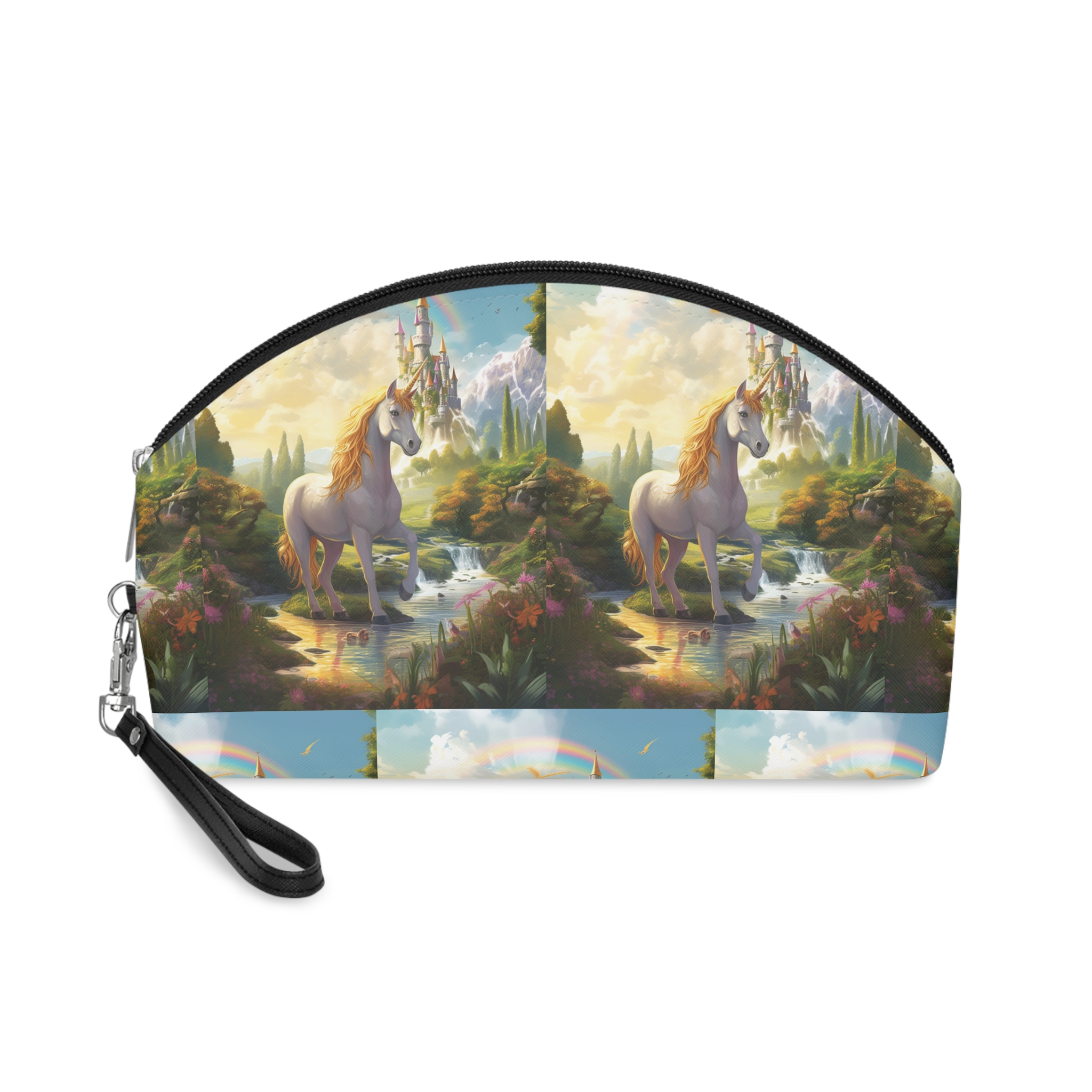 Painting Unicorn Fantasy Setting With Castle Background Generative Ai Makeup Bag