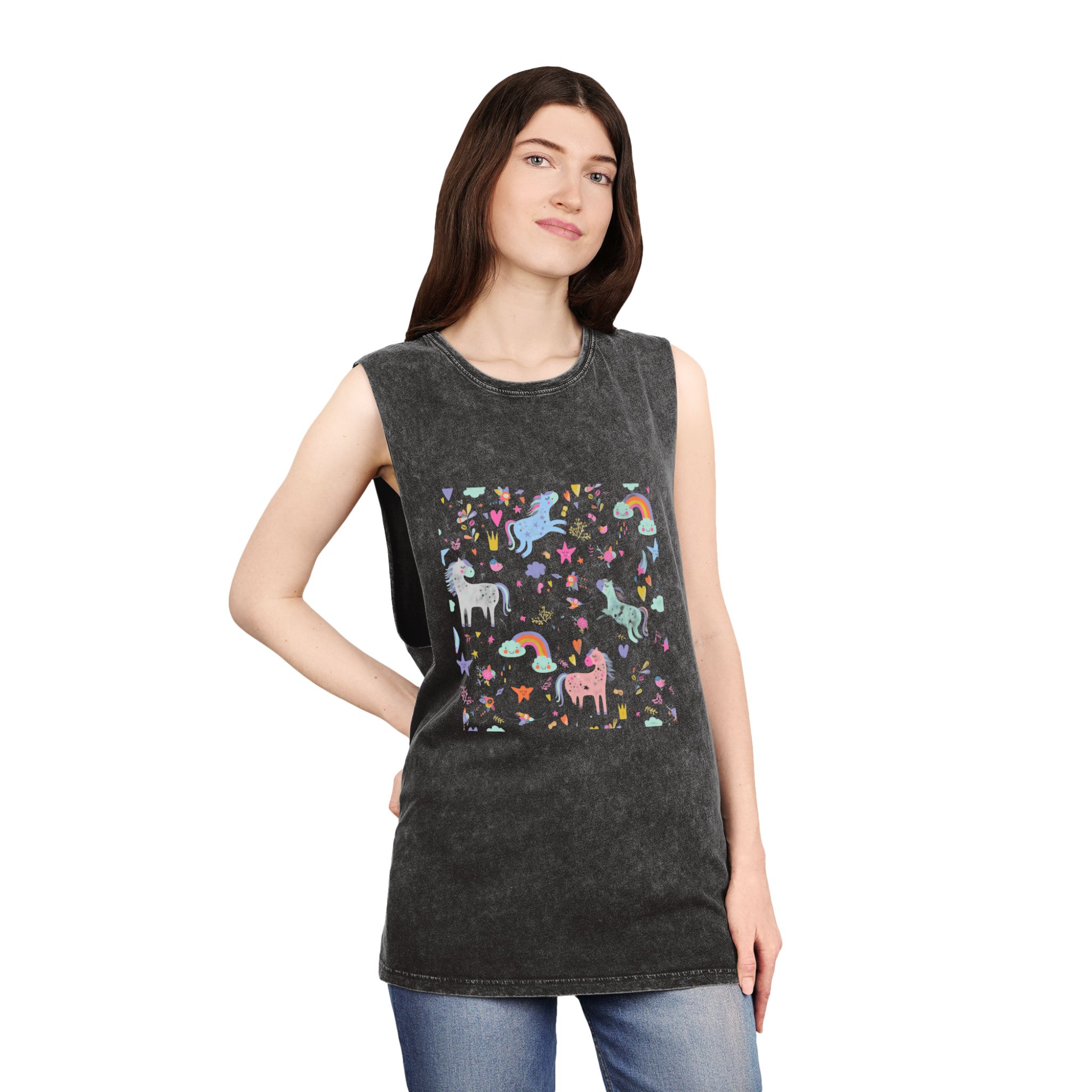 Unicorn Pattern (1) Unisex Stonewash Tank Top - Image 4