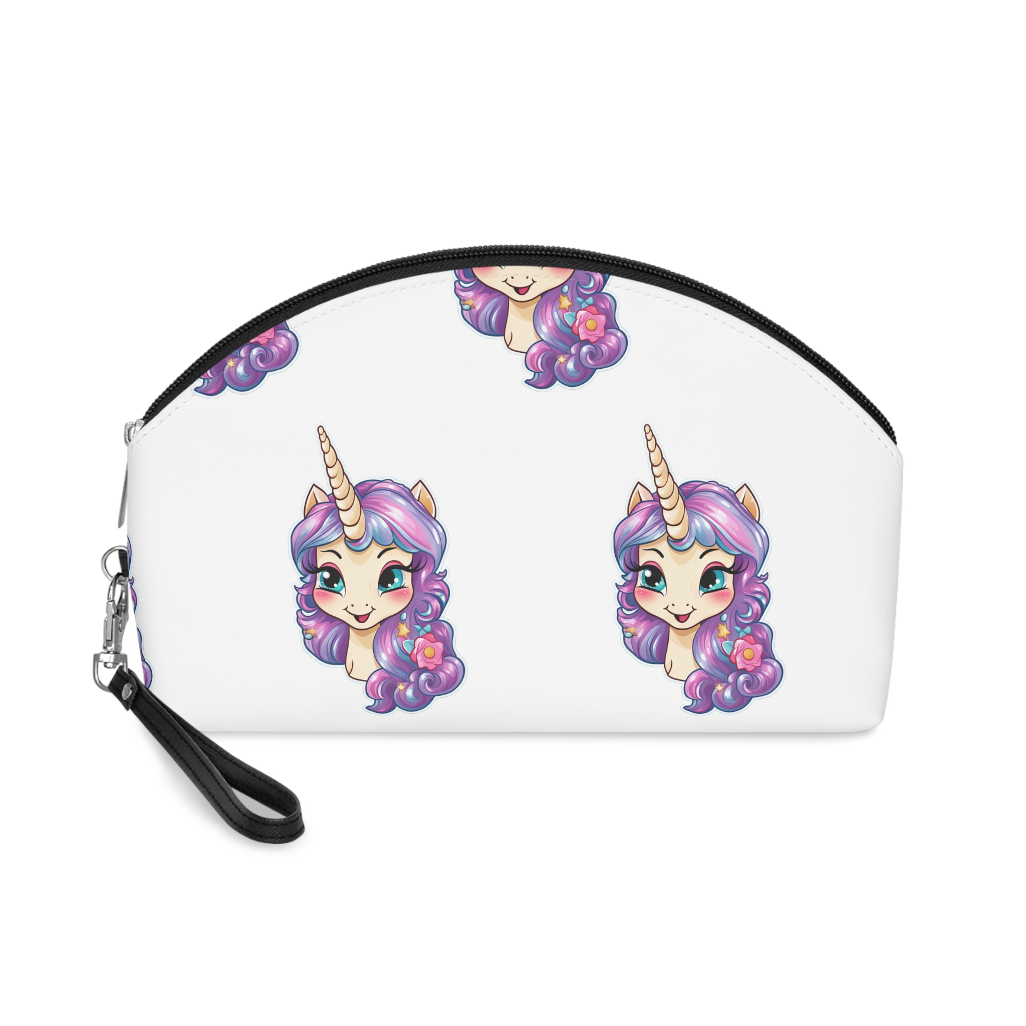 Cute Little Baby Unicorn With Rainbow Flowers Vector Illustration Set Generative Ai Makeup Bag