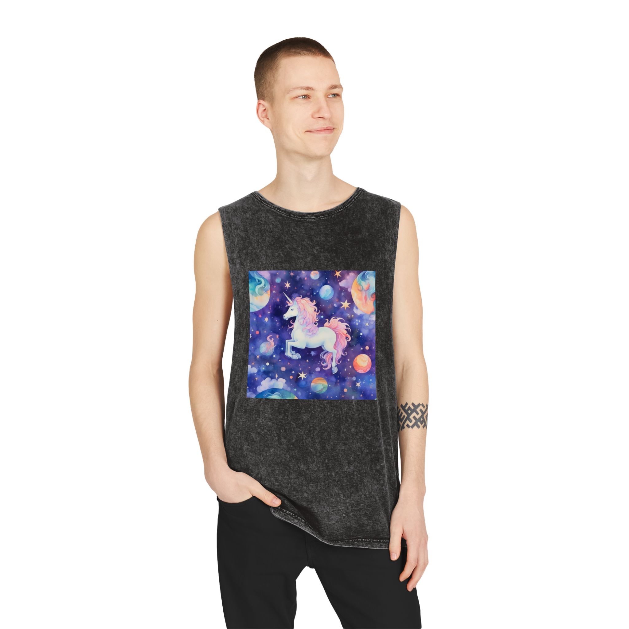 There Is Unicorn That Is Flying Through Sky Generative Ai Unisex Stonewash Tank Top - Image 3