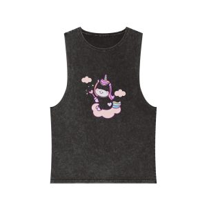 Cute Unicorn Vector Holding Heart Wand Cloud Unisex Stonewash Tank Top