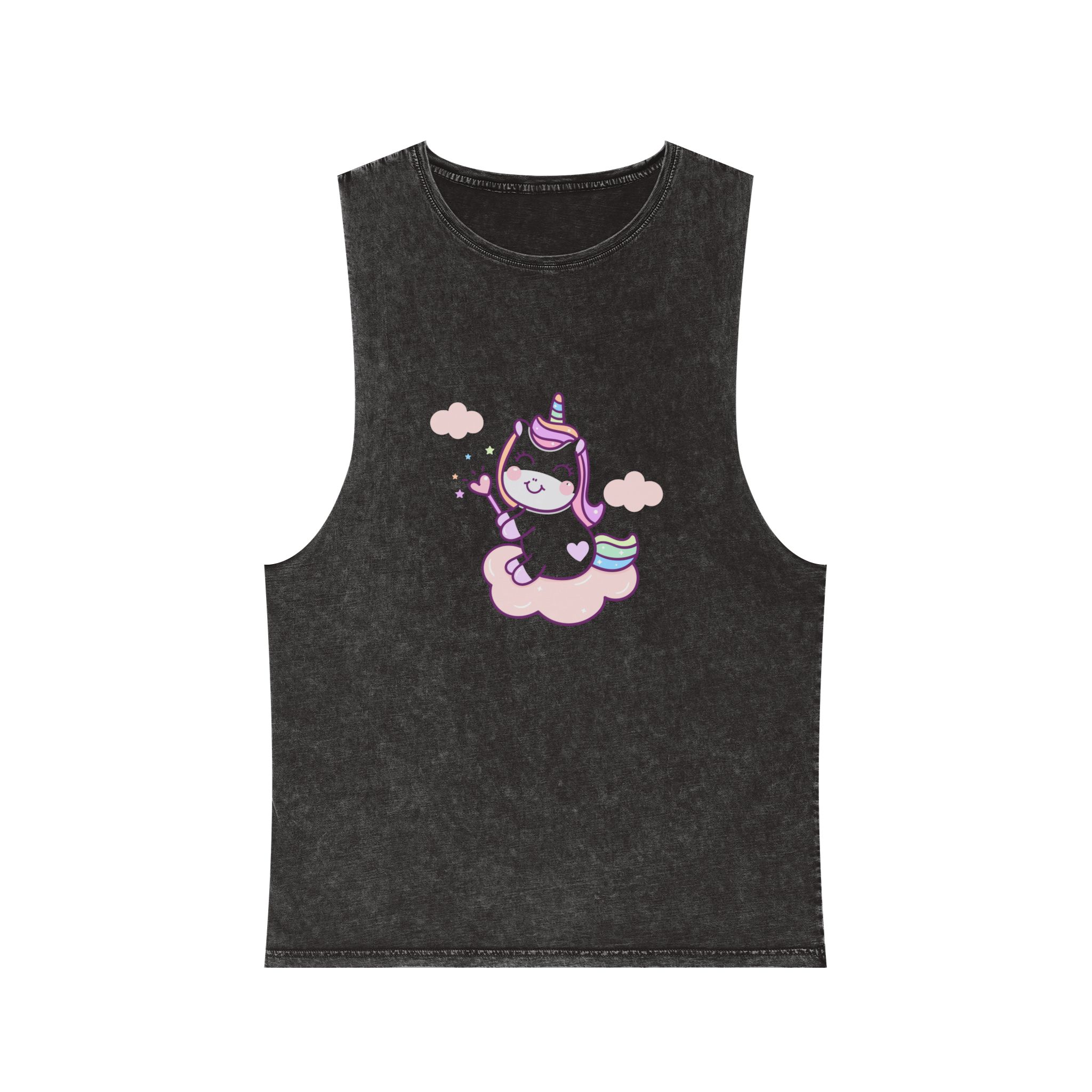 Cute Unicorn Vector Holding Heart Wand Cloud Unisex Stonewash Tank Top
