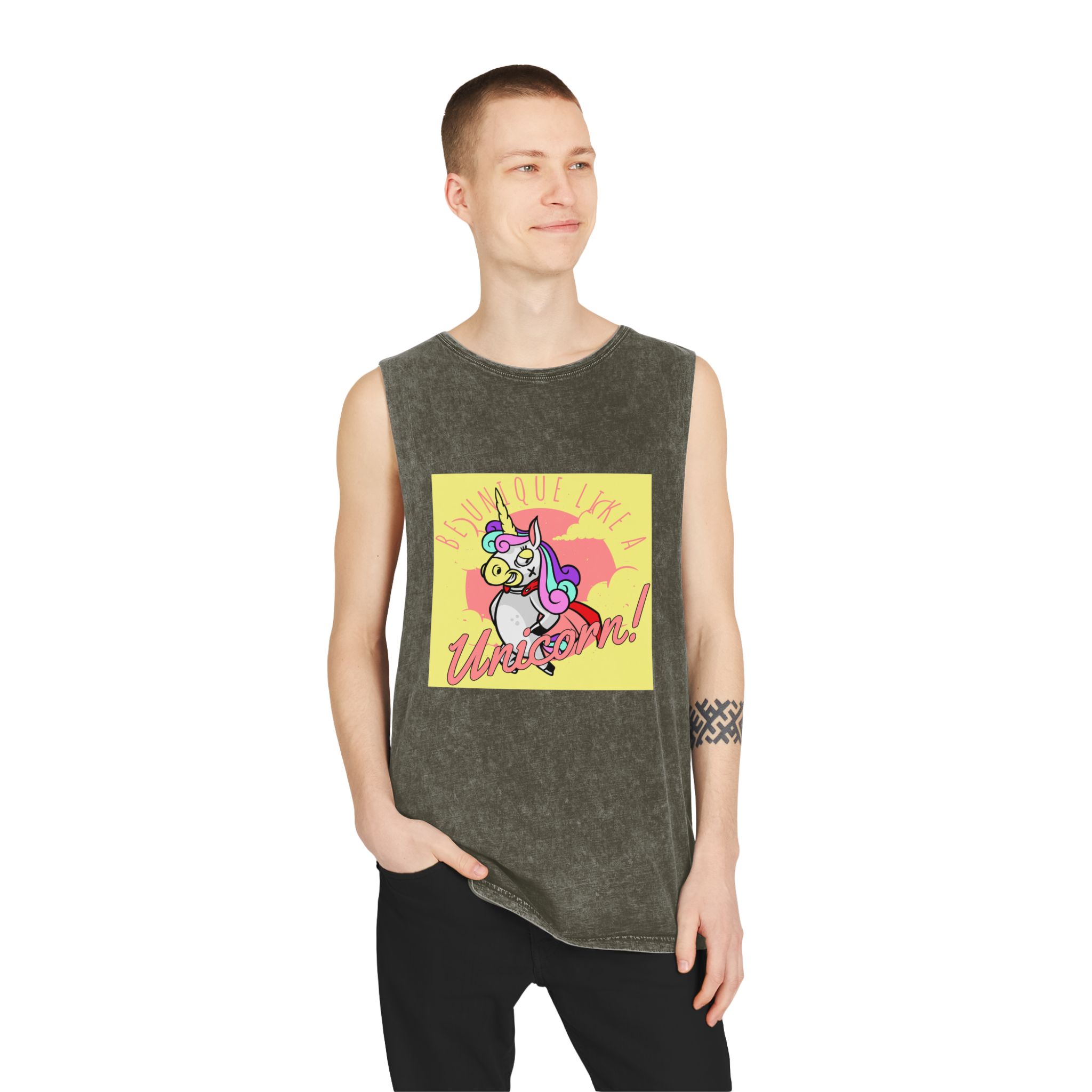 Be Unique Like Unicorn Unisex Stonewash Tank Top - Image 7