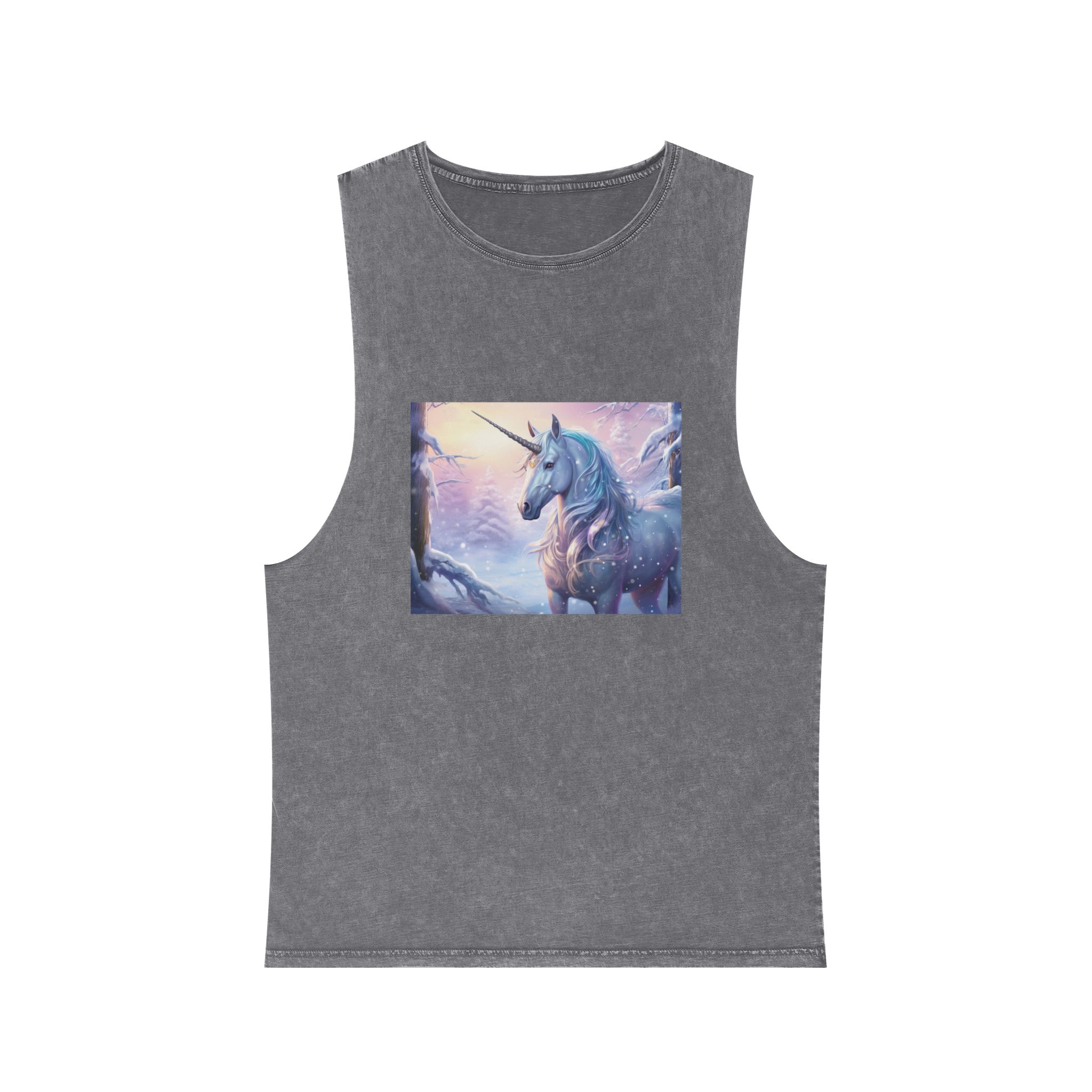 Unicorn Snow With Pink Sky Background Generative Ai Unisex Stonewash Tank Top - Image 9
