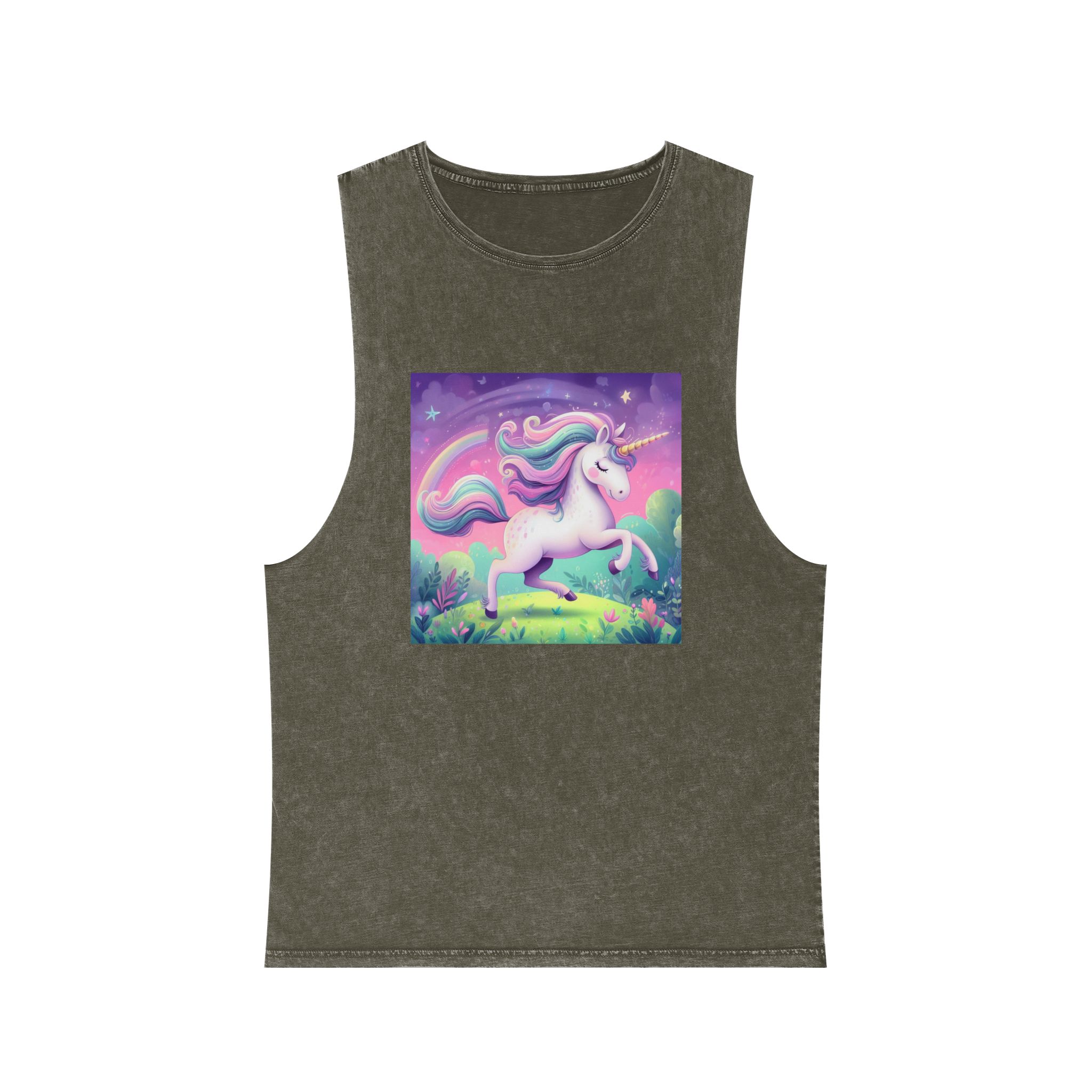 Beautiful Unicorn Running Magical Meadow Unicorn Background Images Whimsical Unicorn (12) Unisex Stonewash Tank Top - Image 5