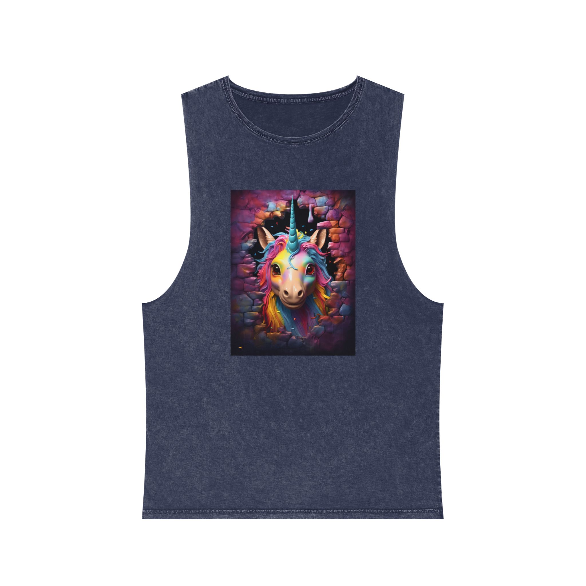 Cute Unicorn Cartoon Looking Through Wall Poster Illustration Kids Unisex Stonewash Tank Top - Image 13