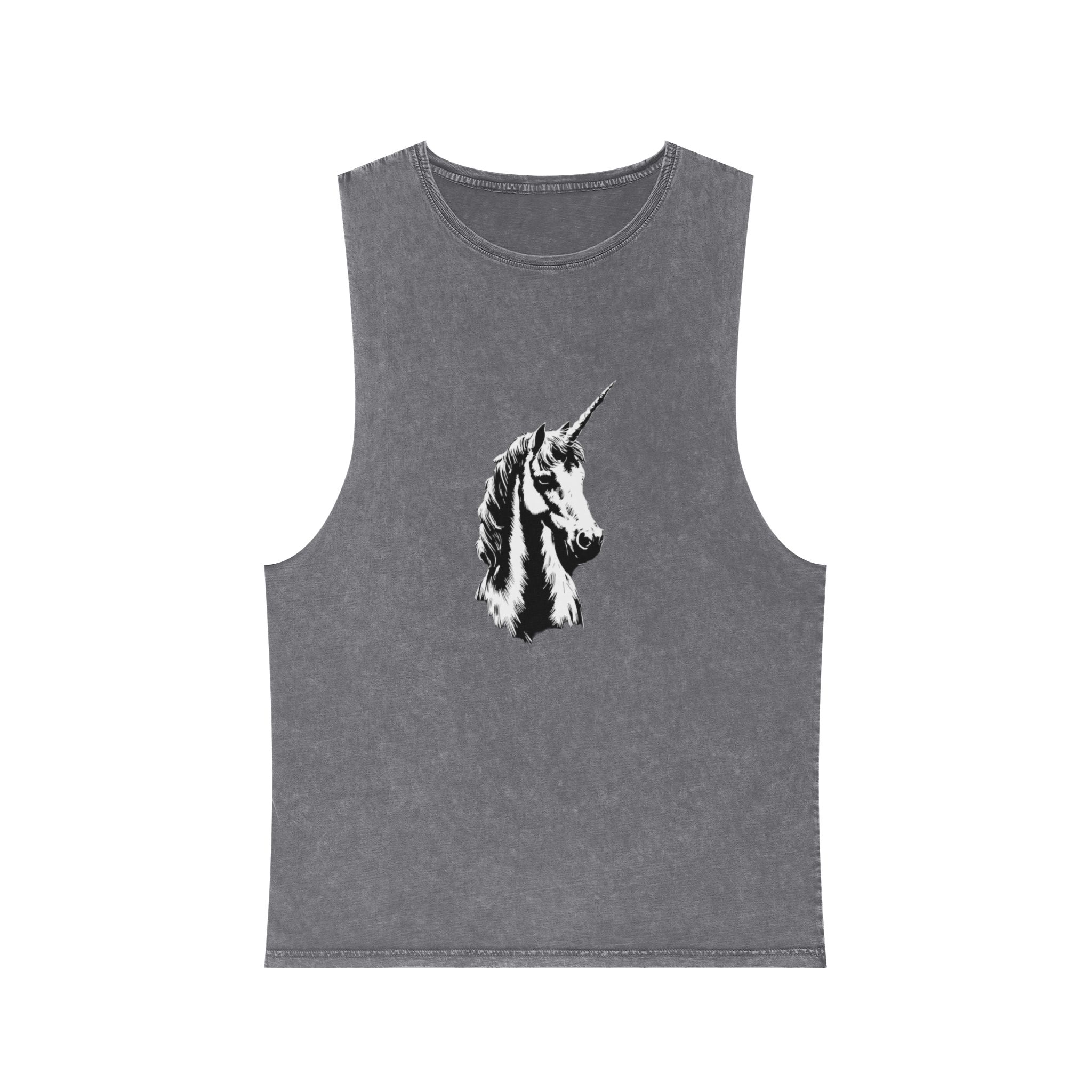 Unicorn Black and White Unisex Stonewash Tank Top - Image 9