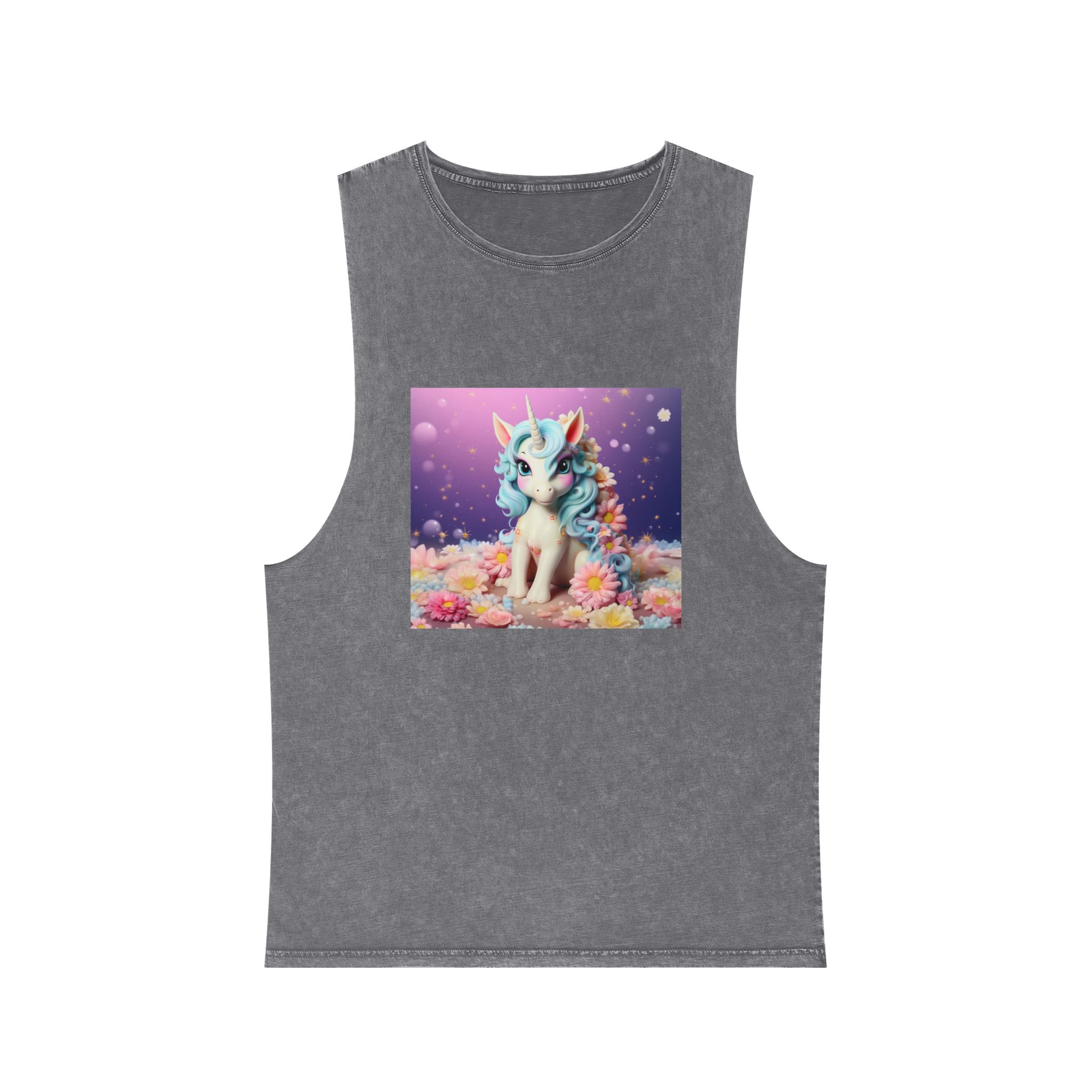 There Is White Unicorn With Blue Hair Flowers Table Generative Ai Unisex Stonewash Tank Top - Image 9