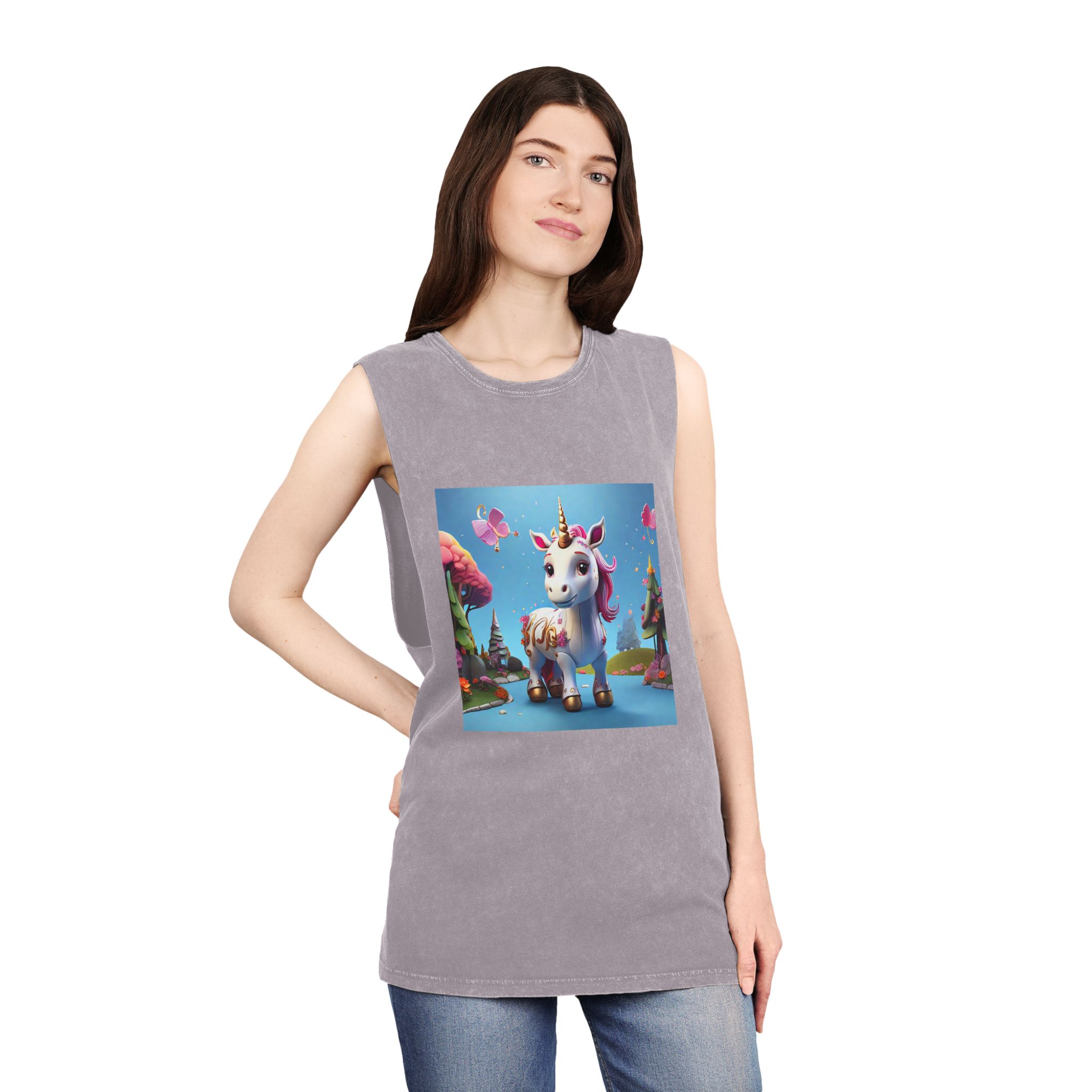 Animated Unicorn Children Generated By Ai (19) Unisex Stonewash Tank Top - Image 20