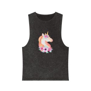 Linda Hermosa Cabeza Unicornio Flores Unisex Stonewash Tank Top