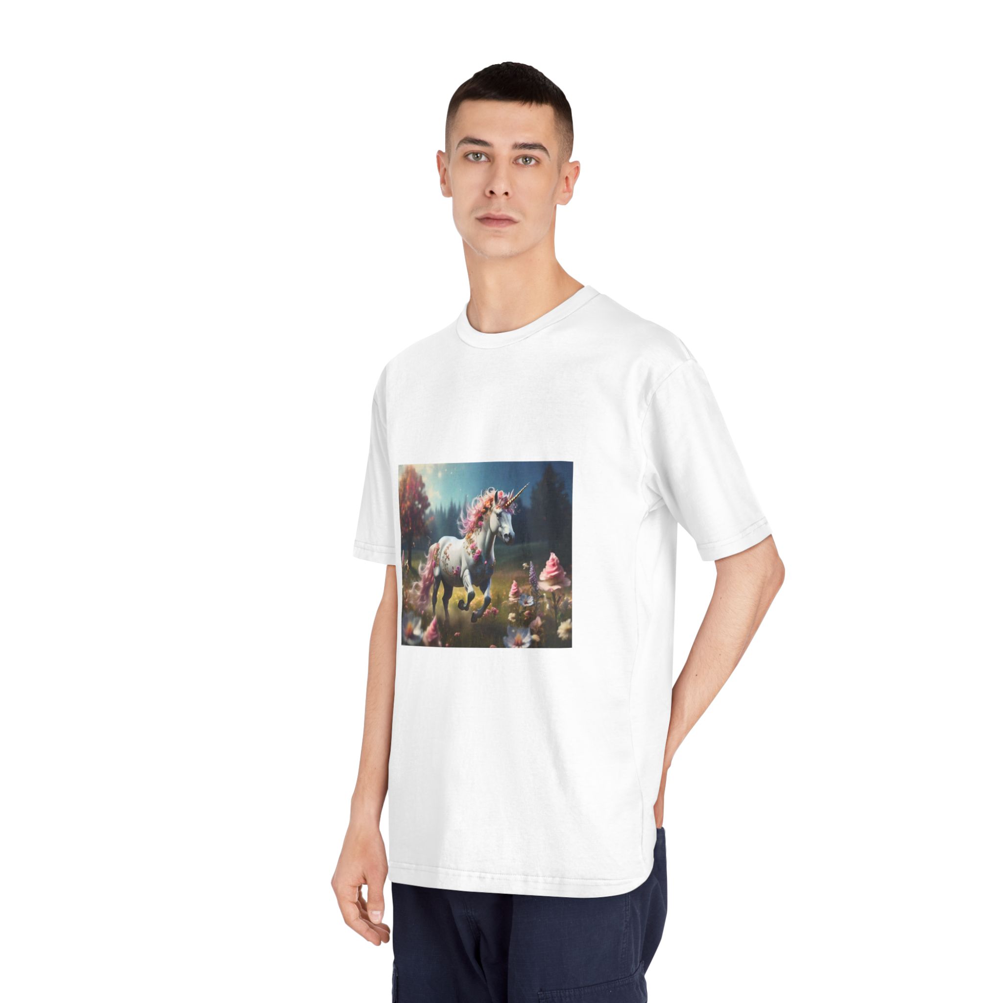 Beautiful Unicorn Running Magical Meadow Unicorn Background Images Whimsical Unicorn (27) Unisex Classic Crewneck T Shirt - Image 4