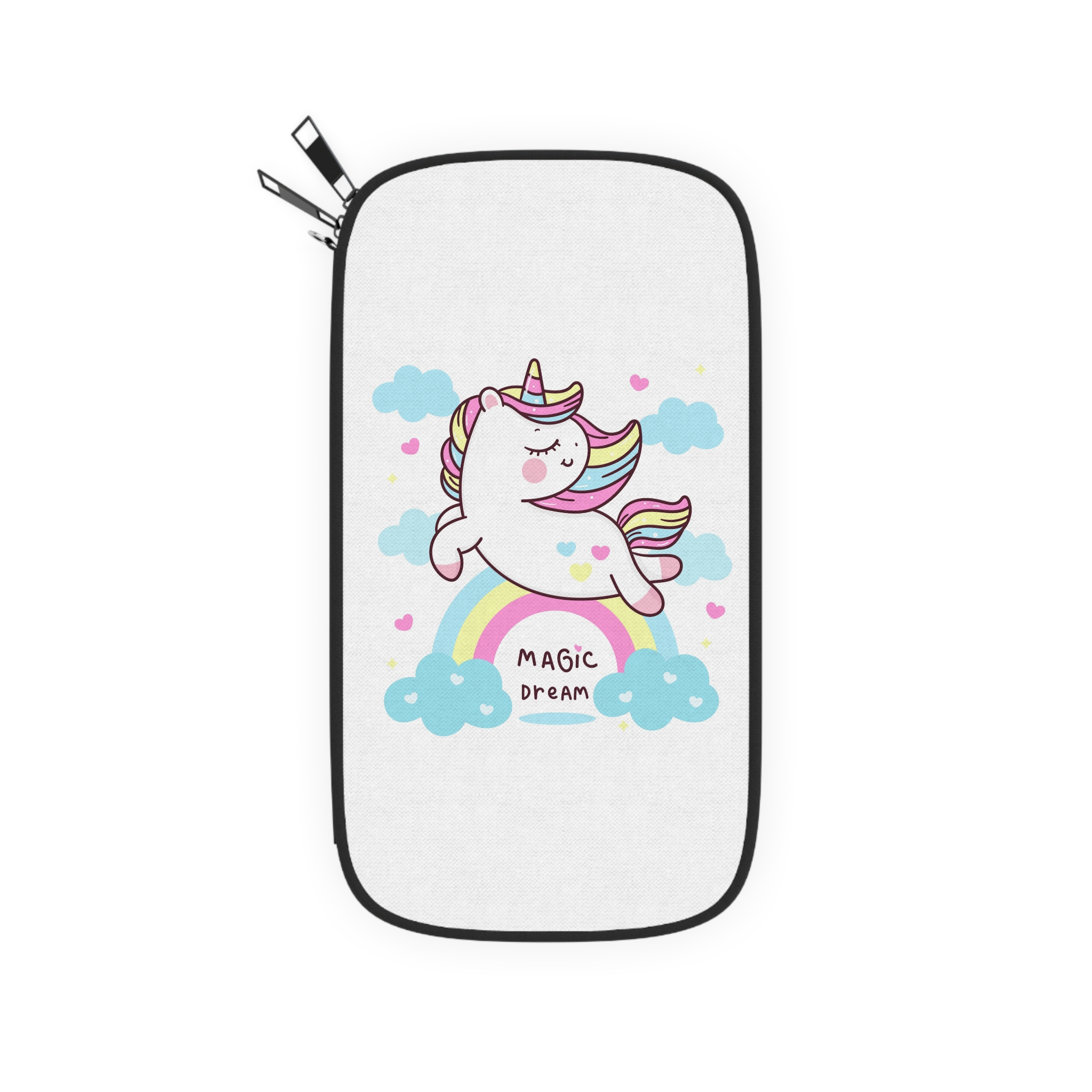 Cute Unicorn Pegasus Vector Fly On Sky With Rainbow Sweet Heart and Cloud Pony Cartoon Pastel Background Valentines Day Passport Wallet - Image 2