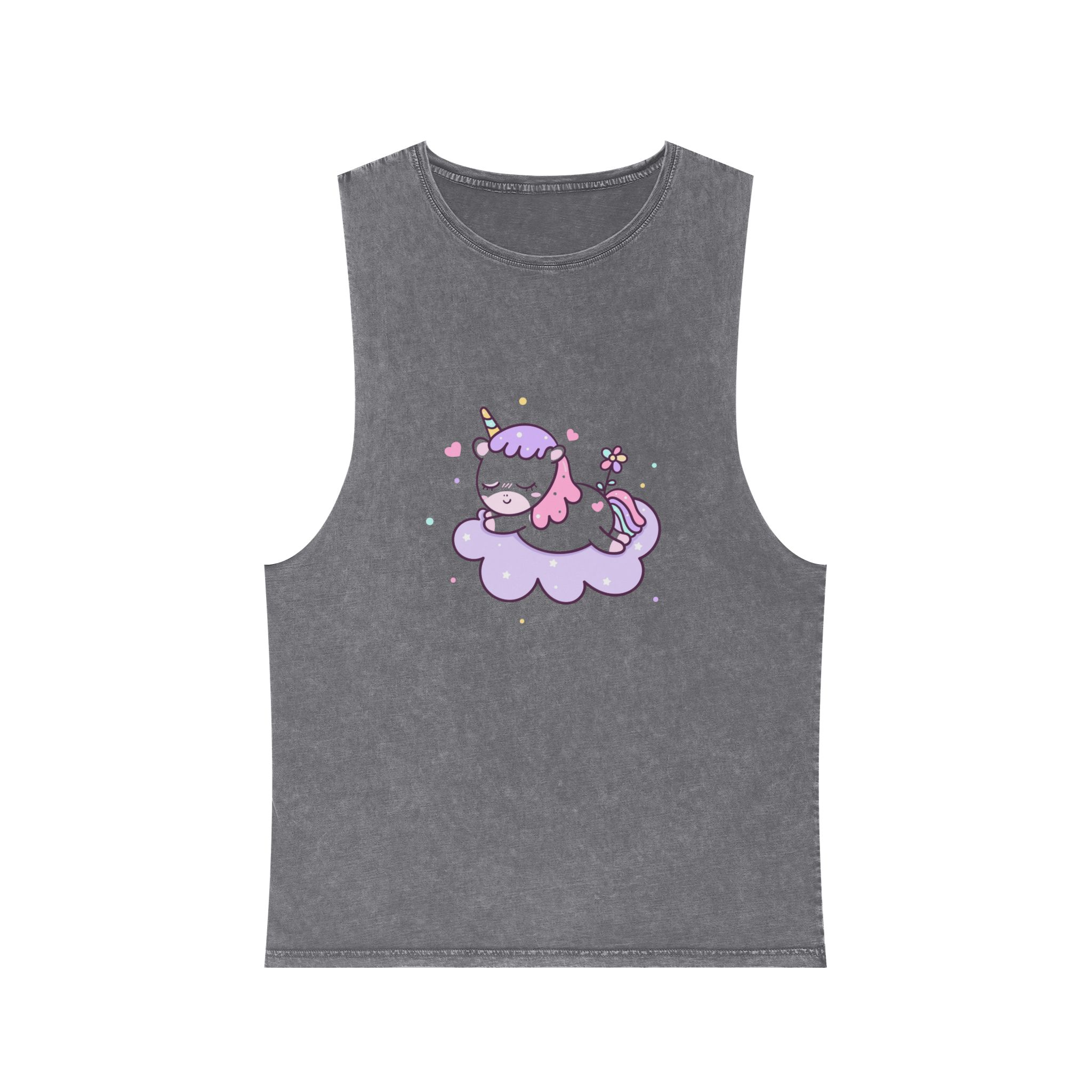 Cute Unicorn Vector Sweet Dream Sky Unisex Stonewash Tank Top - Image 9