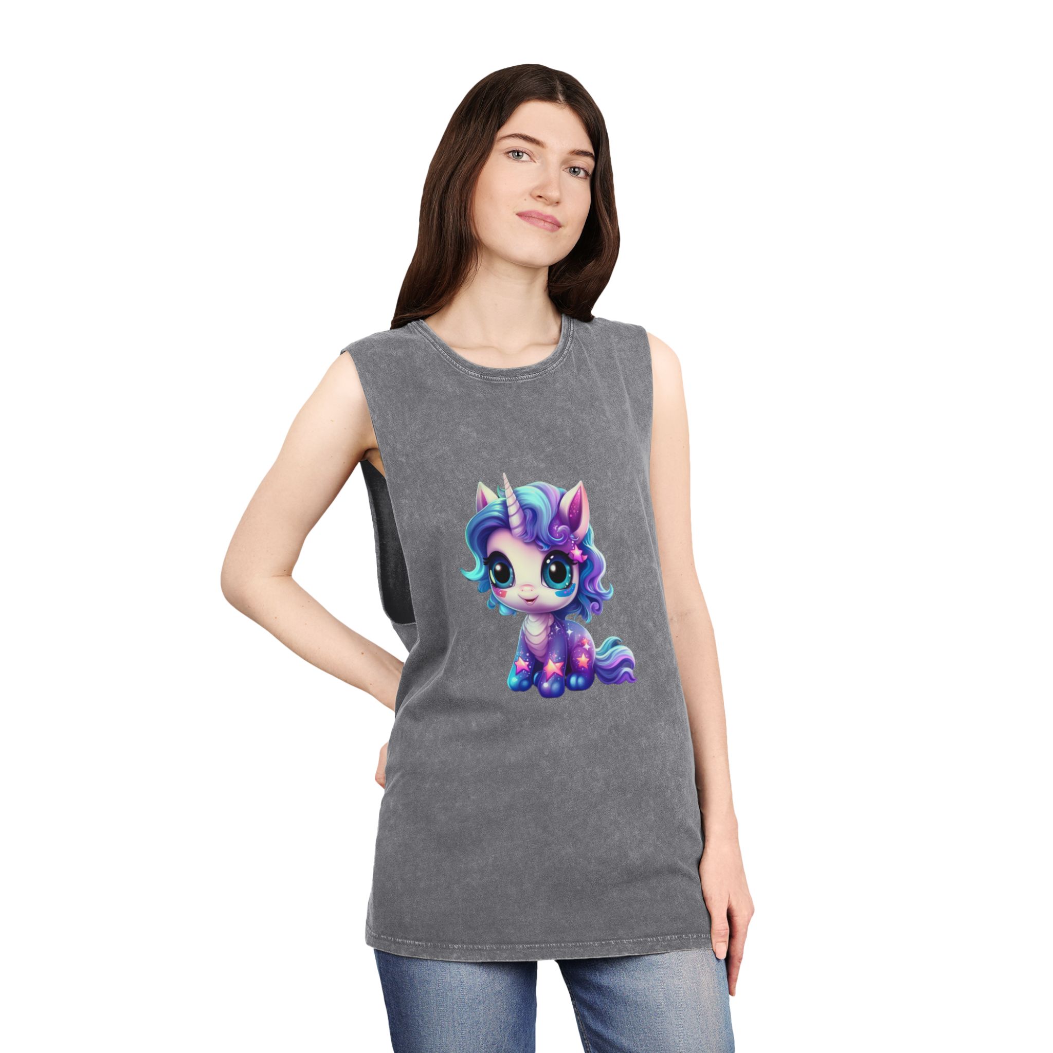 Beautiful Cute Baby Unicorn Unisex Stonewash Tank Top - Image 12