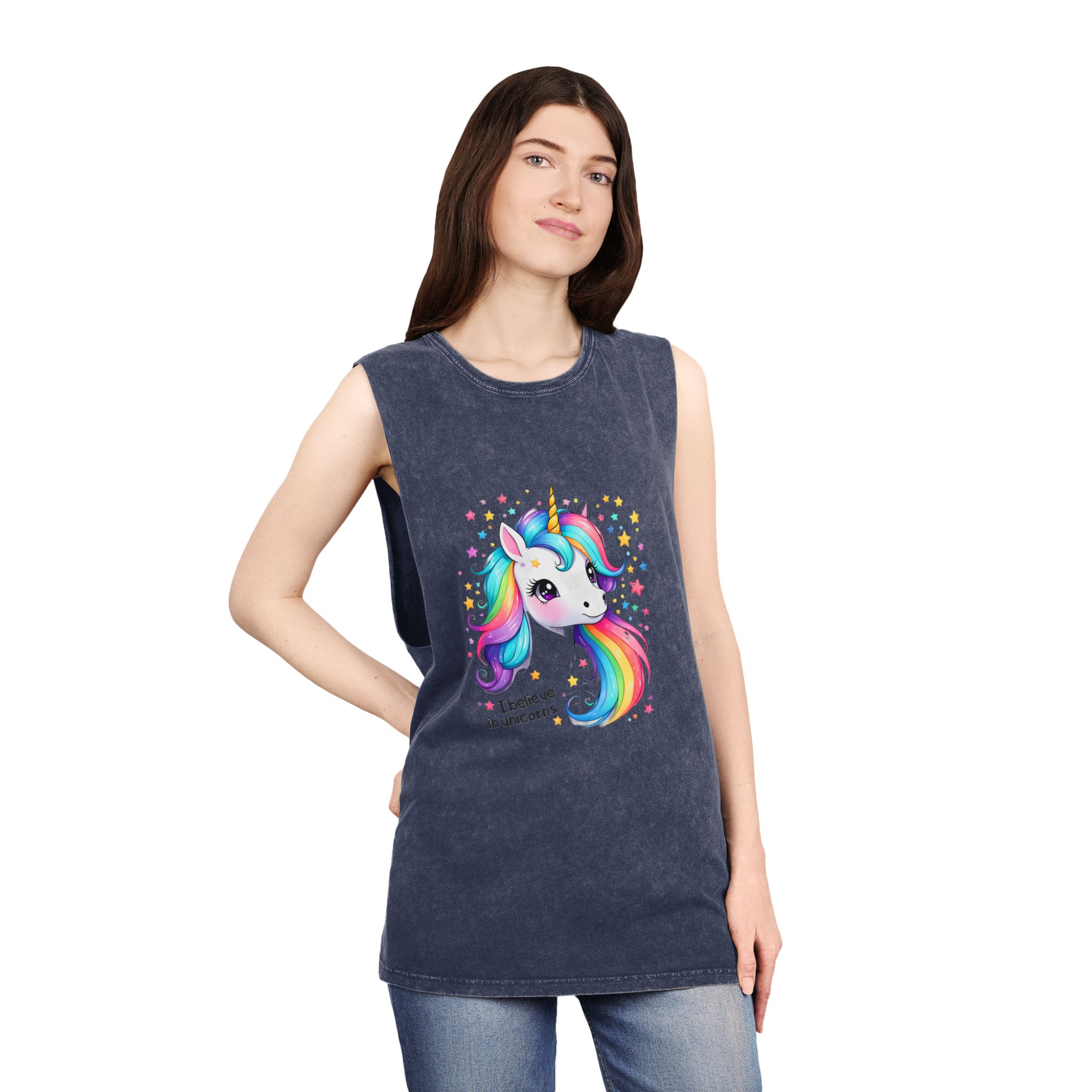 I Belive In Unicorns Unisex Stonewash Tank Top - Image 16