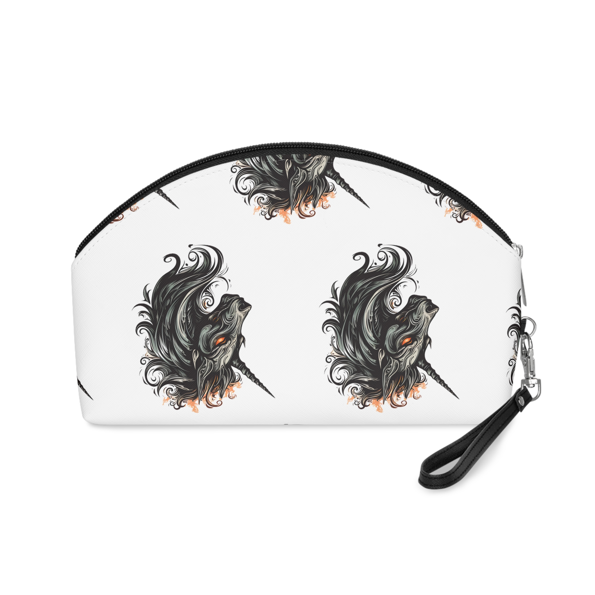 Unicorn Head Tshirt Tattoo Design Dark Art Illustration Isolated White Makeup Bag - Image 2