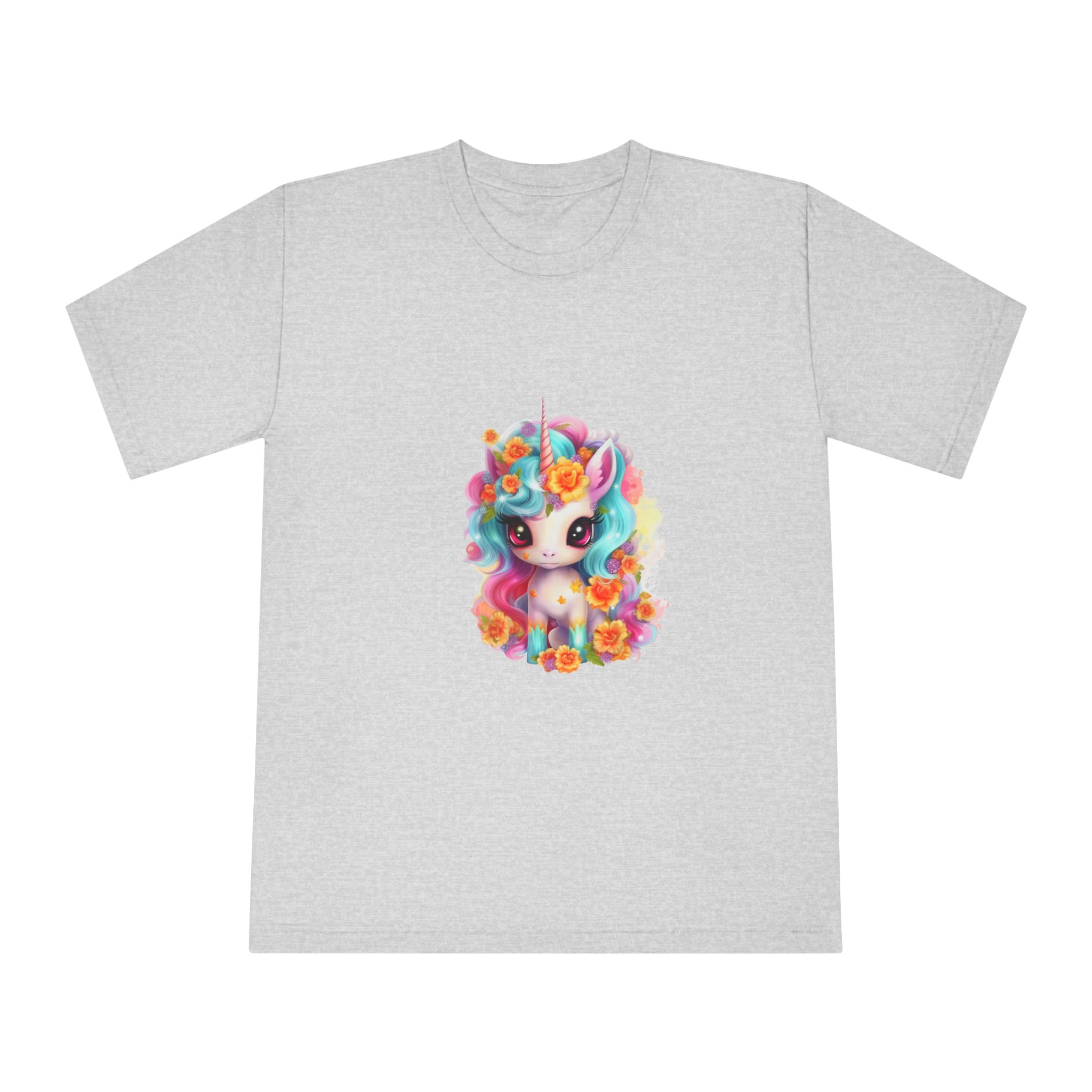 Illustration Unicorn Cartoon With Flower White Background Generative Ai (2) Unisex Classic Crewneck T Shirt - Image 13