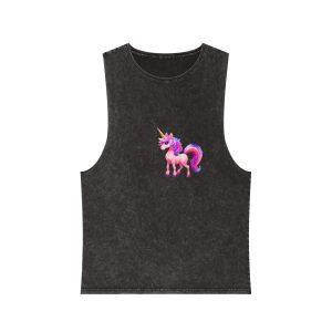 Cute Colorful Magical Adorable Kawaii Unicorn Sparles Violet Background Unisex Stonewash Tank Top