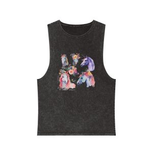 There Are Four Unicorns With Flowers Their Heads Generative Ai Unisex Stonewash Tank Top