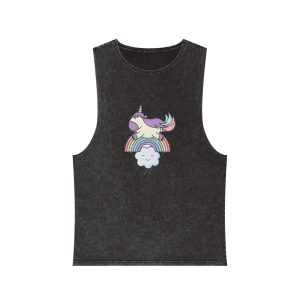 Cute Adorable Unicorn With Clouds Rainbow (1) Unisex Stonewash Tank Top