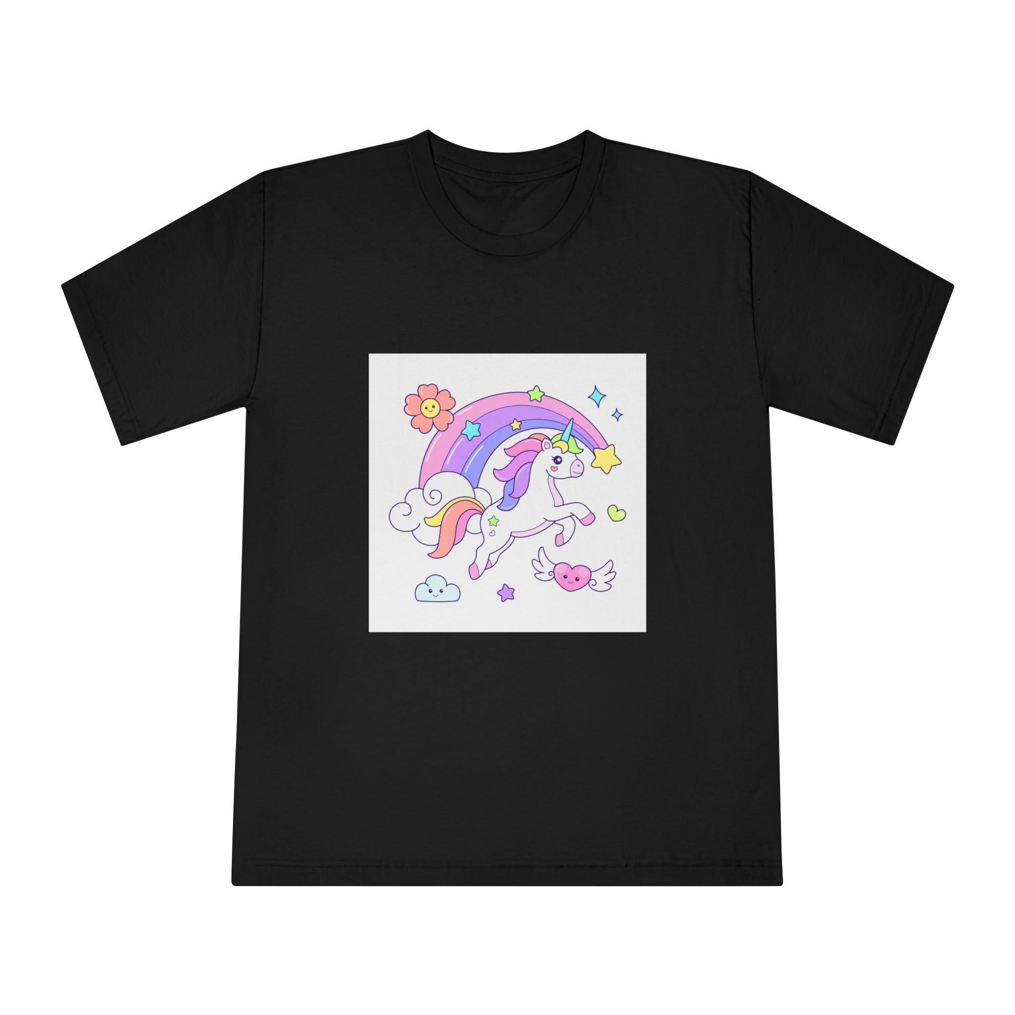 Cute Unicorn Flying Over the Rainbow Illustration Unisex Classic Crewneck T Shirt - Image 5
