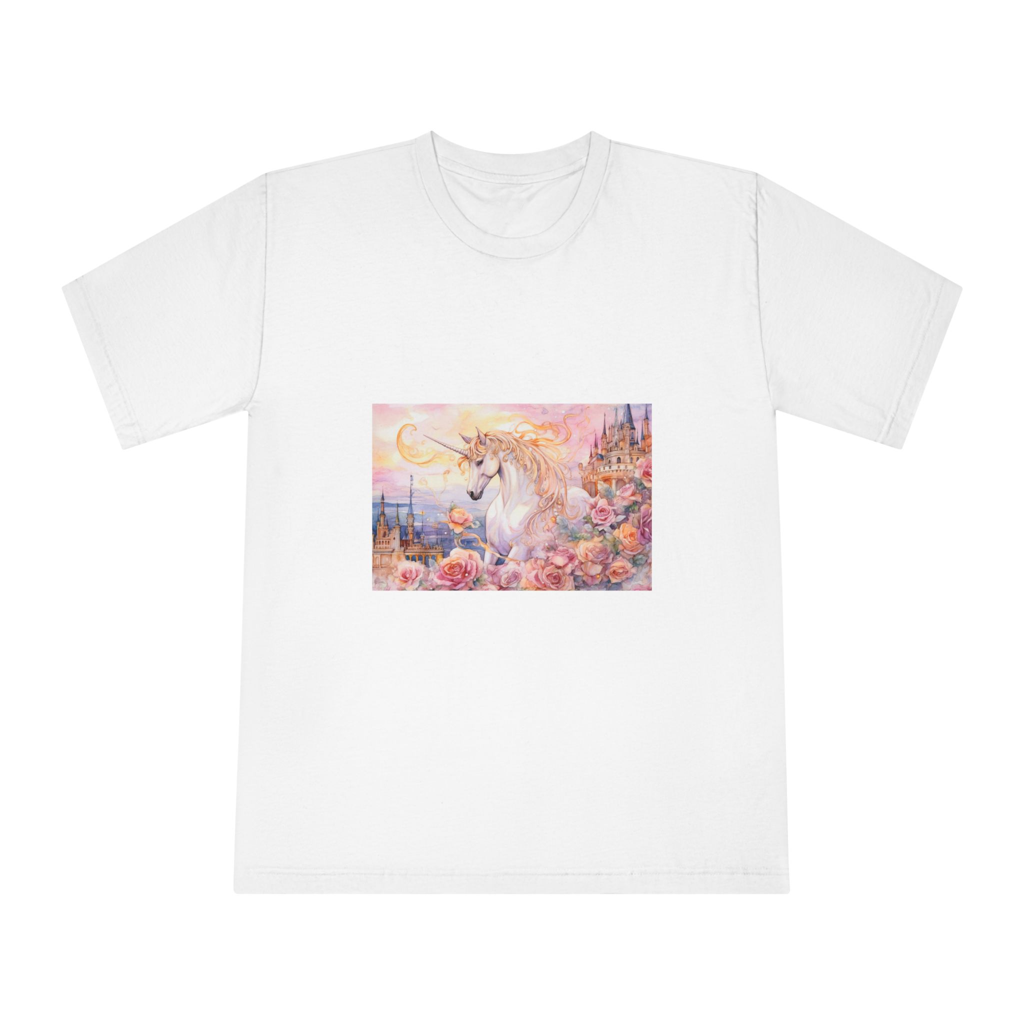 Painting Unicorn Castle With Roses Castle Background Generative Ai Unisex Classic Crewneck T Shirt