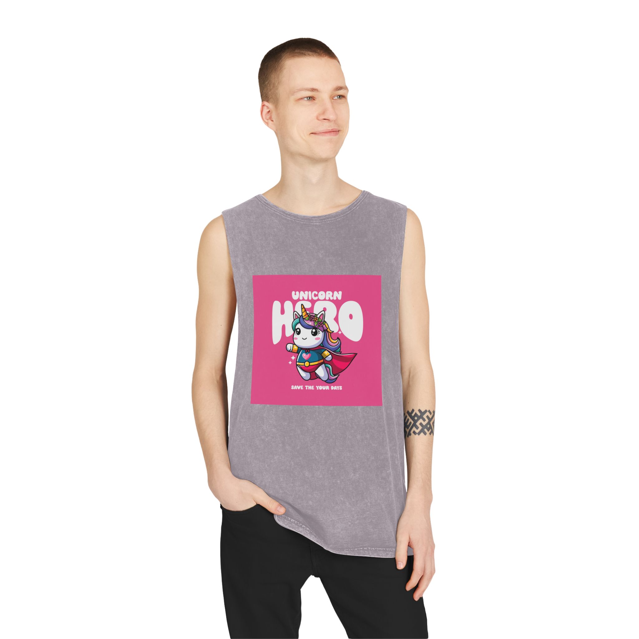 Unicorn Hero Unisex Stonewash Tank Top - Image 19