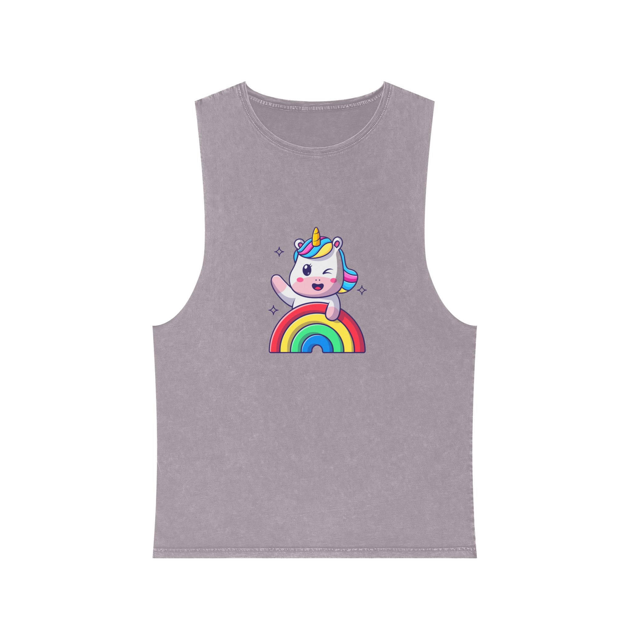 Cute Unicorn Rainbow Unisex Stonewash Tank Top - Image 17