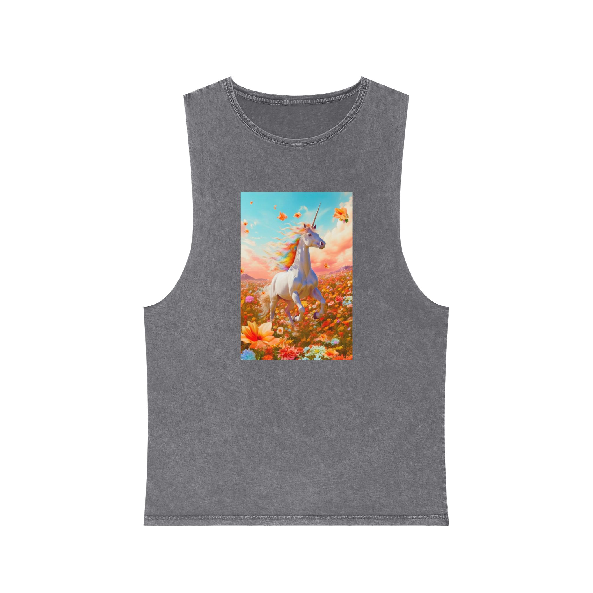 Image White Unicorn Running Through Field Wildflowers Generative Ai Unisex Stonewash Tank Top - Image 9