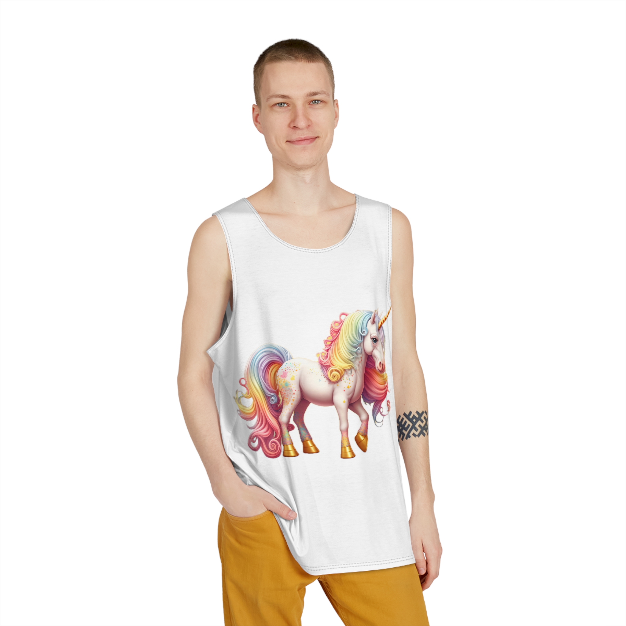 Cute Rainbow Unicorn Rainbow Colors Hair Fantasy Magic Unicorn Generative Ai Mens Tank Aop - Image 3