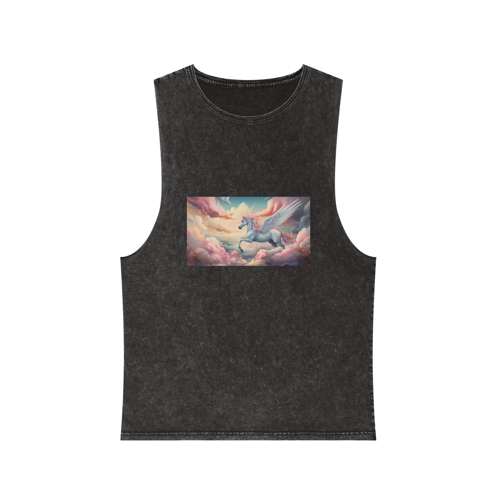 Painting White Unicorn With Pink Mane Wings Flying Through Sky Generative Ai Unisex Stonewash Tank Top
