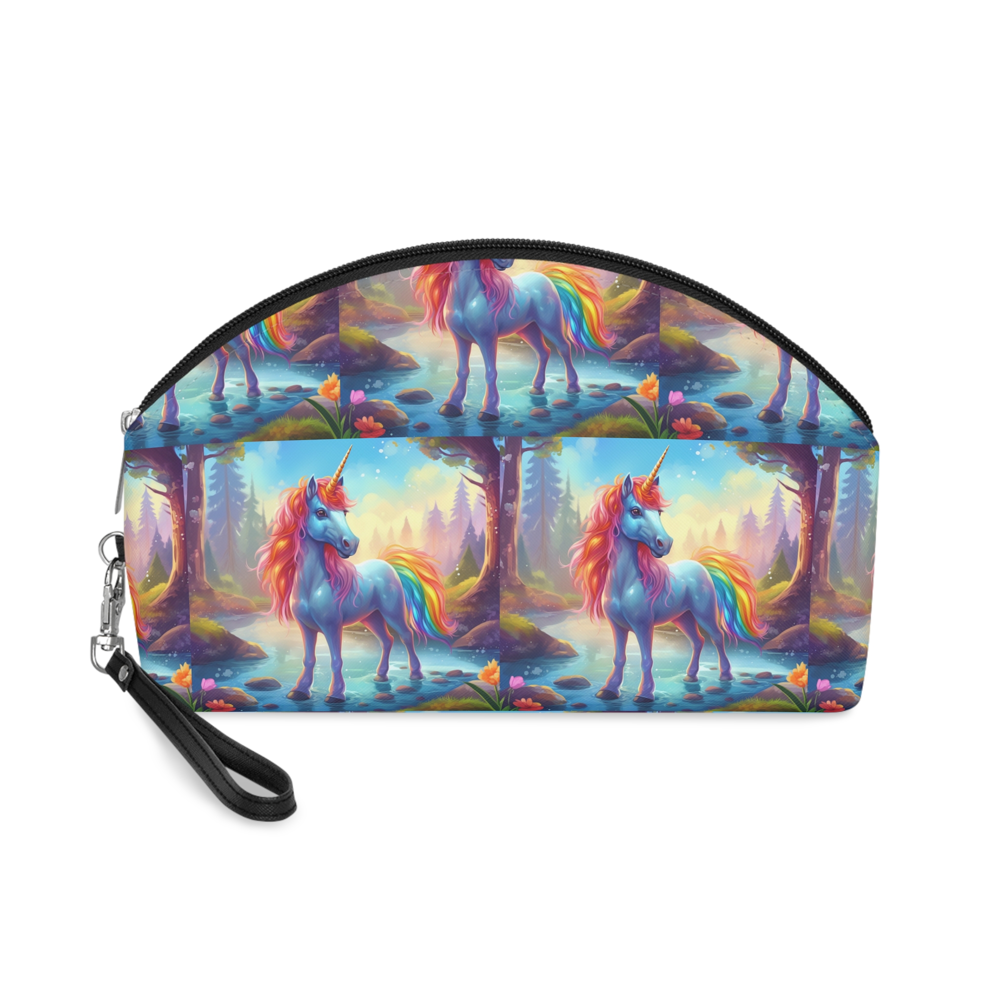 Unicorn Standing Stream Water Forest Generative Ai Makeup Bag