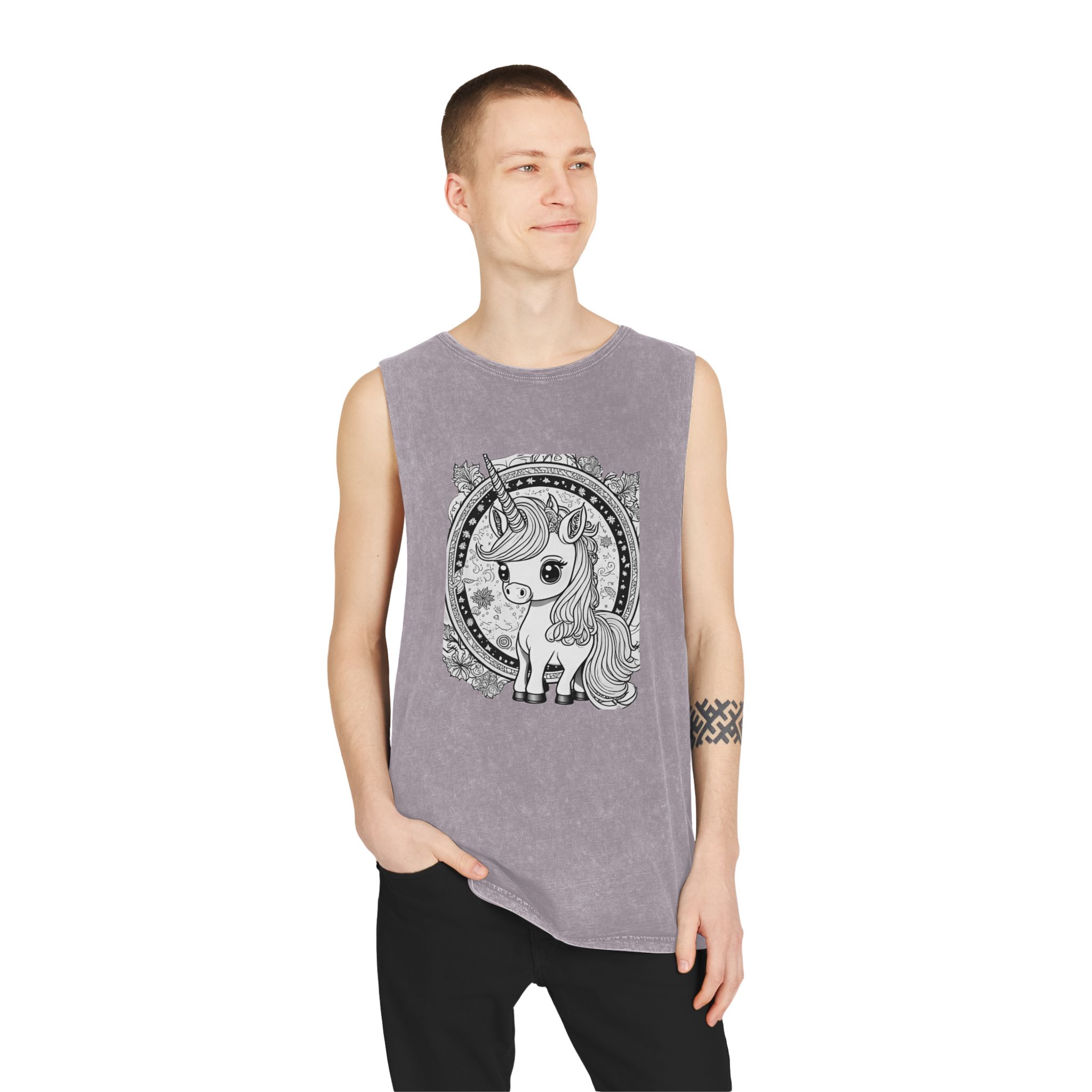 Adorable Unicorn Illustrations Kids Unisex Stonewash Tank Top - Image 19