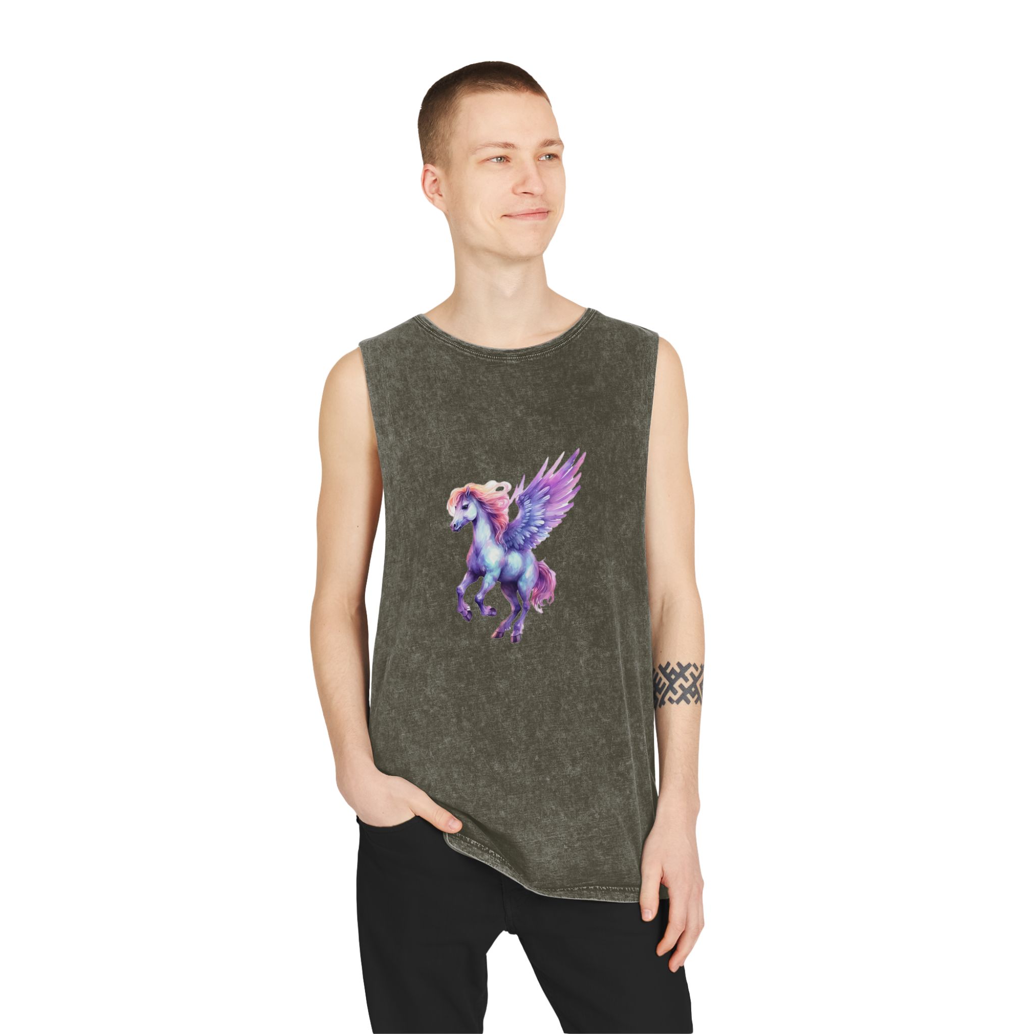 Pegasus Watercolor Clipart Cute Isolated White Background With Generative Ai Technology Unisex Stonewash Tank Top - Image 7